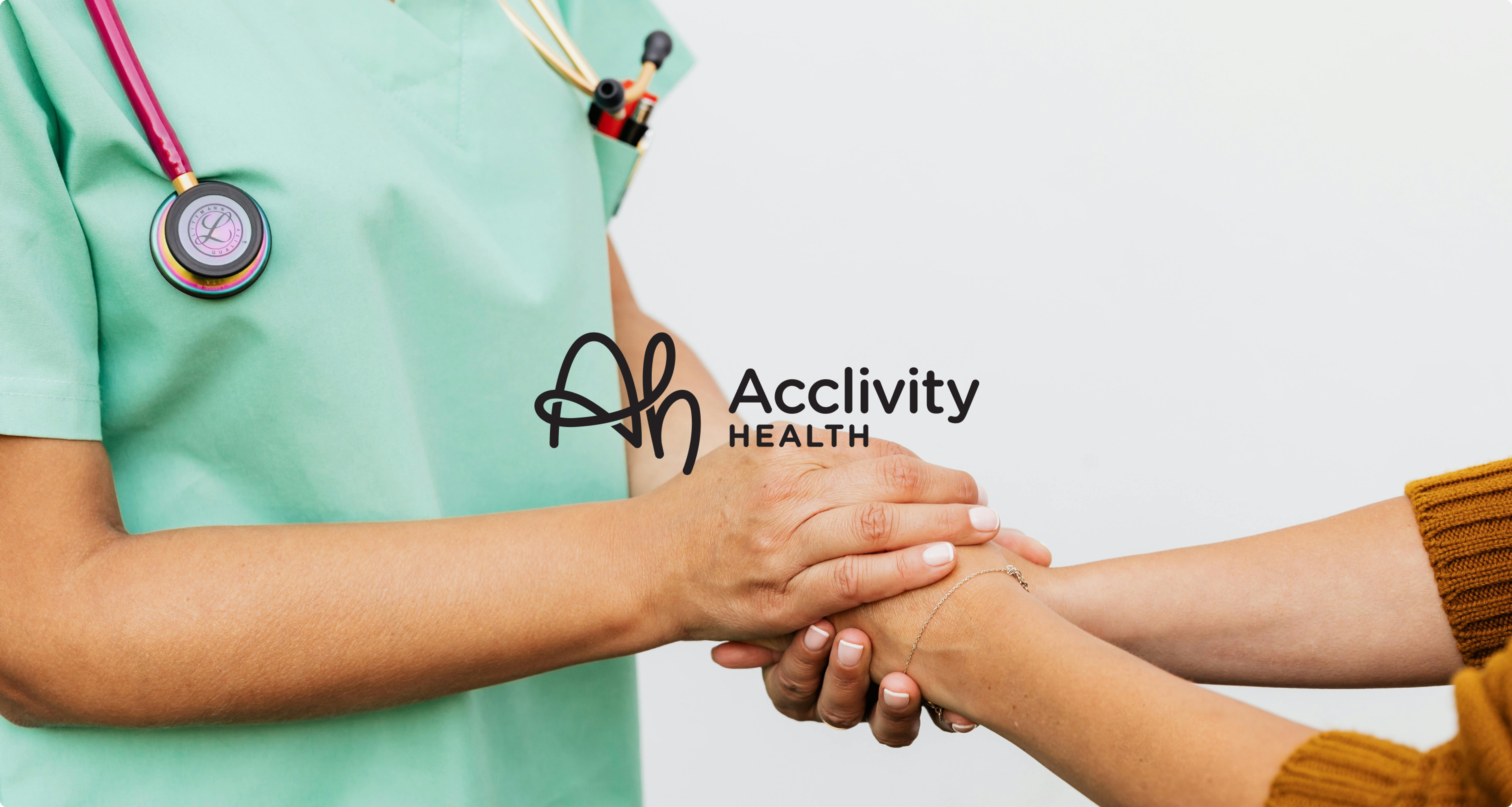 Acclivity Health logo on top of an image of a doctor holding a patient's hands
