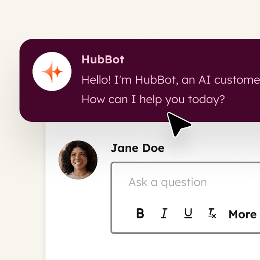 HubSpot's HubBot assistant offering help above a question box