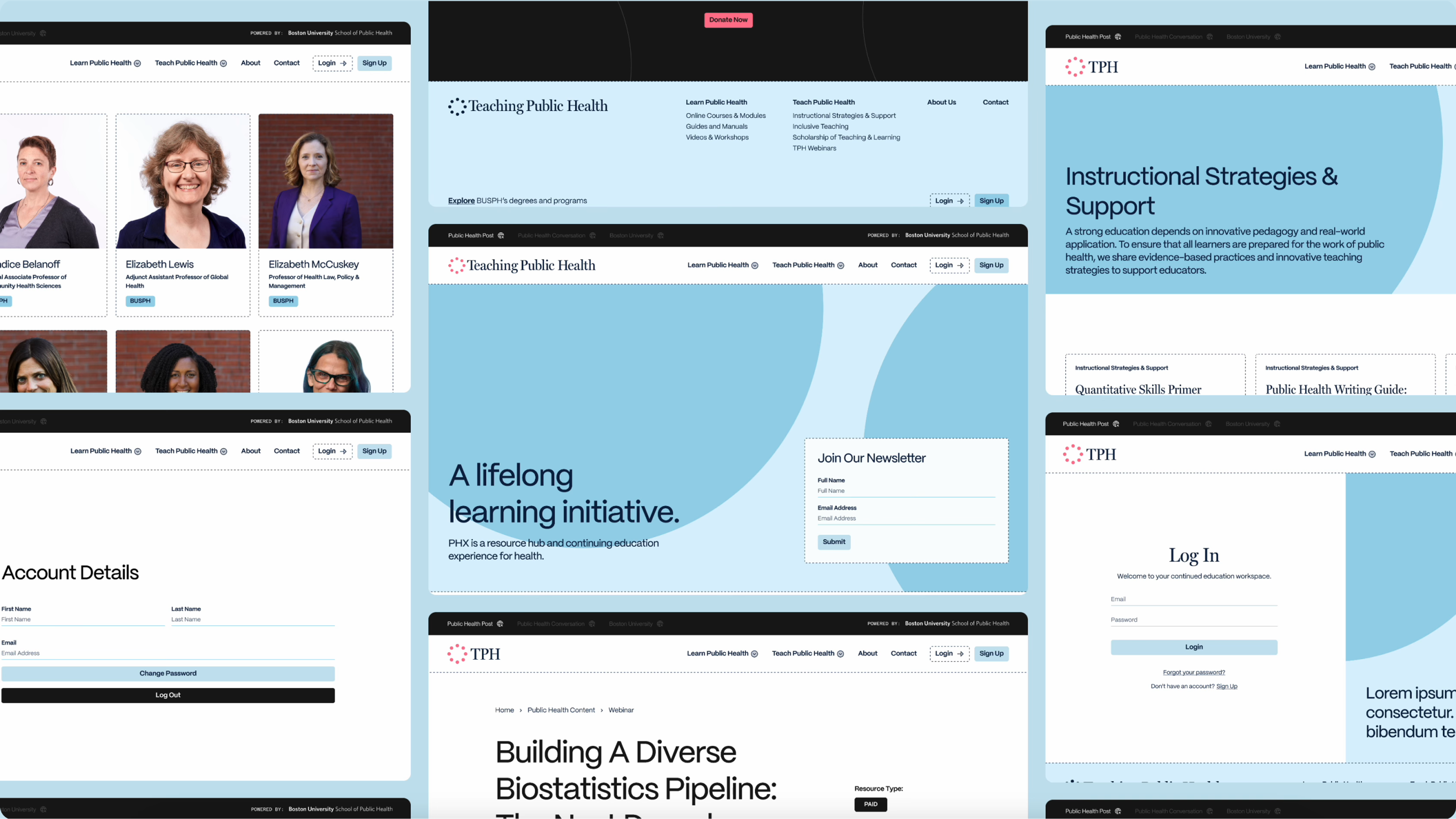 A grid showing various views of the TPH website