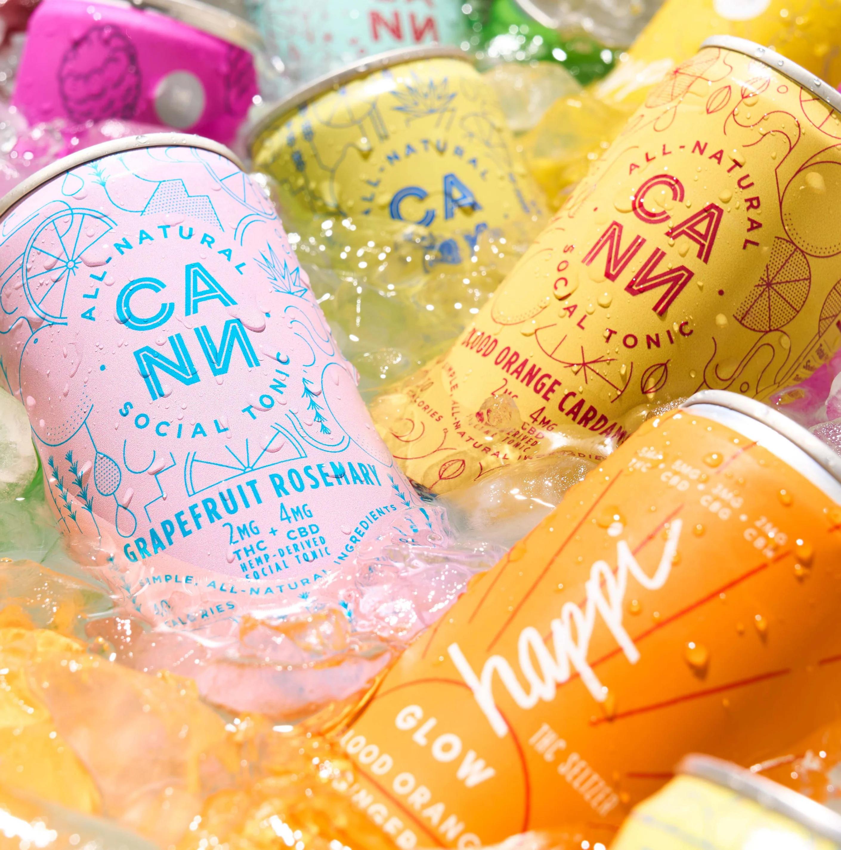 Product shot of canned drinks in a tub of ice