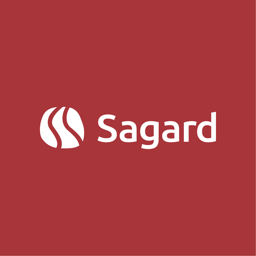 The Sagard logo on deep red