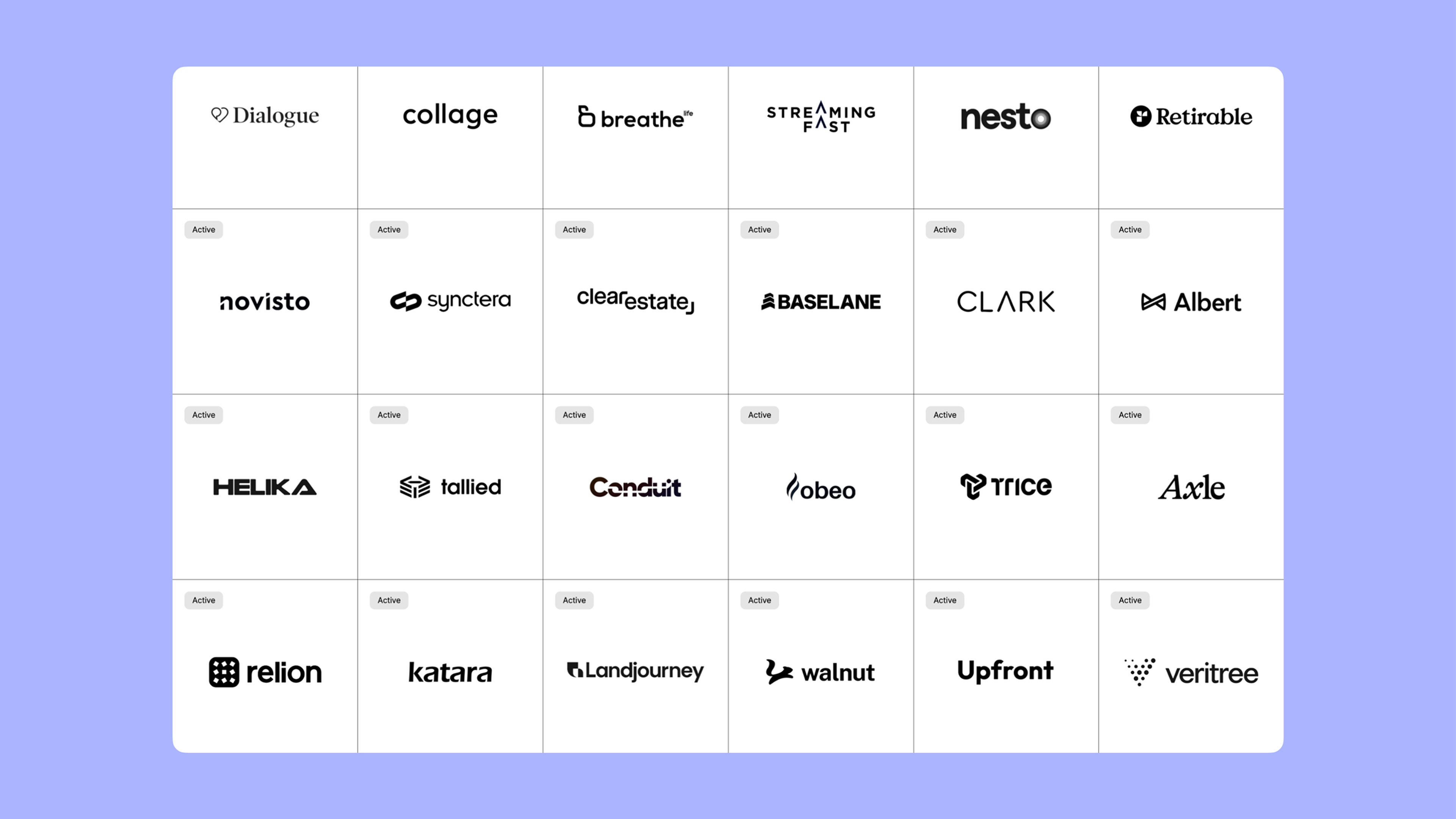 A grid of 24 black company logos