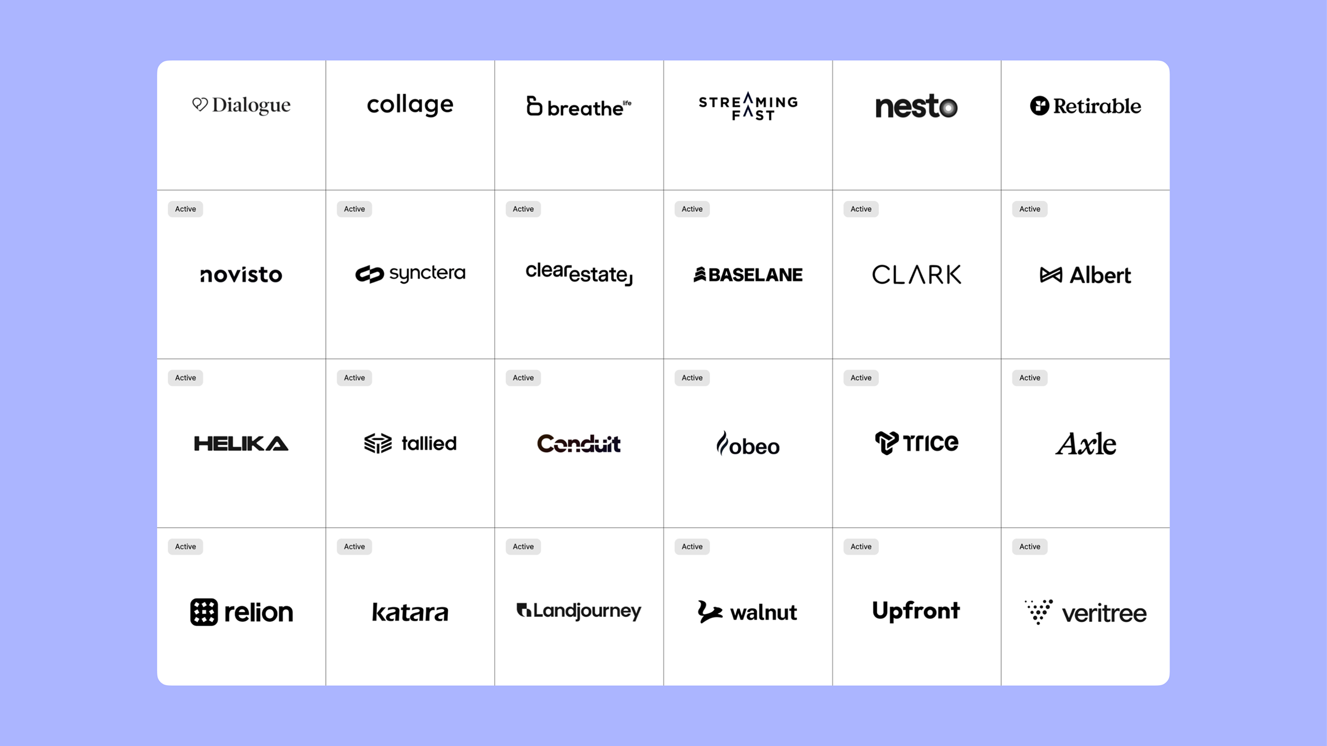 A grid of 24 black company logos