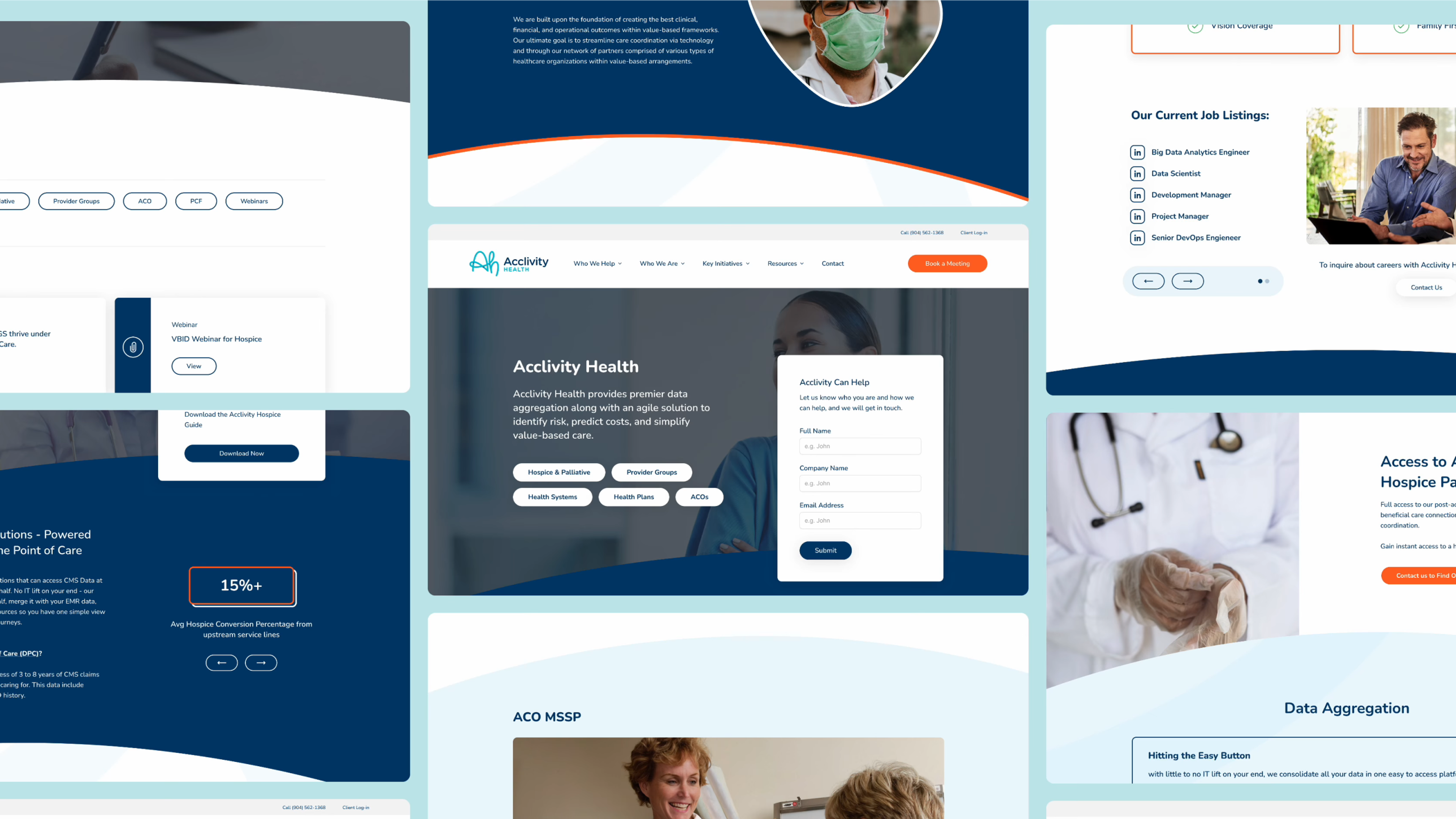 Grid of screens showing site design