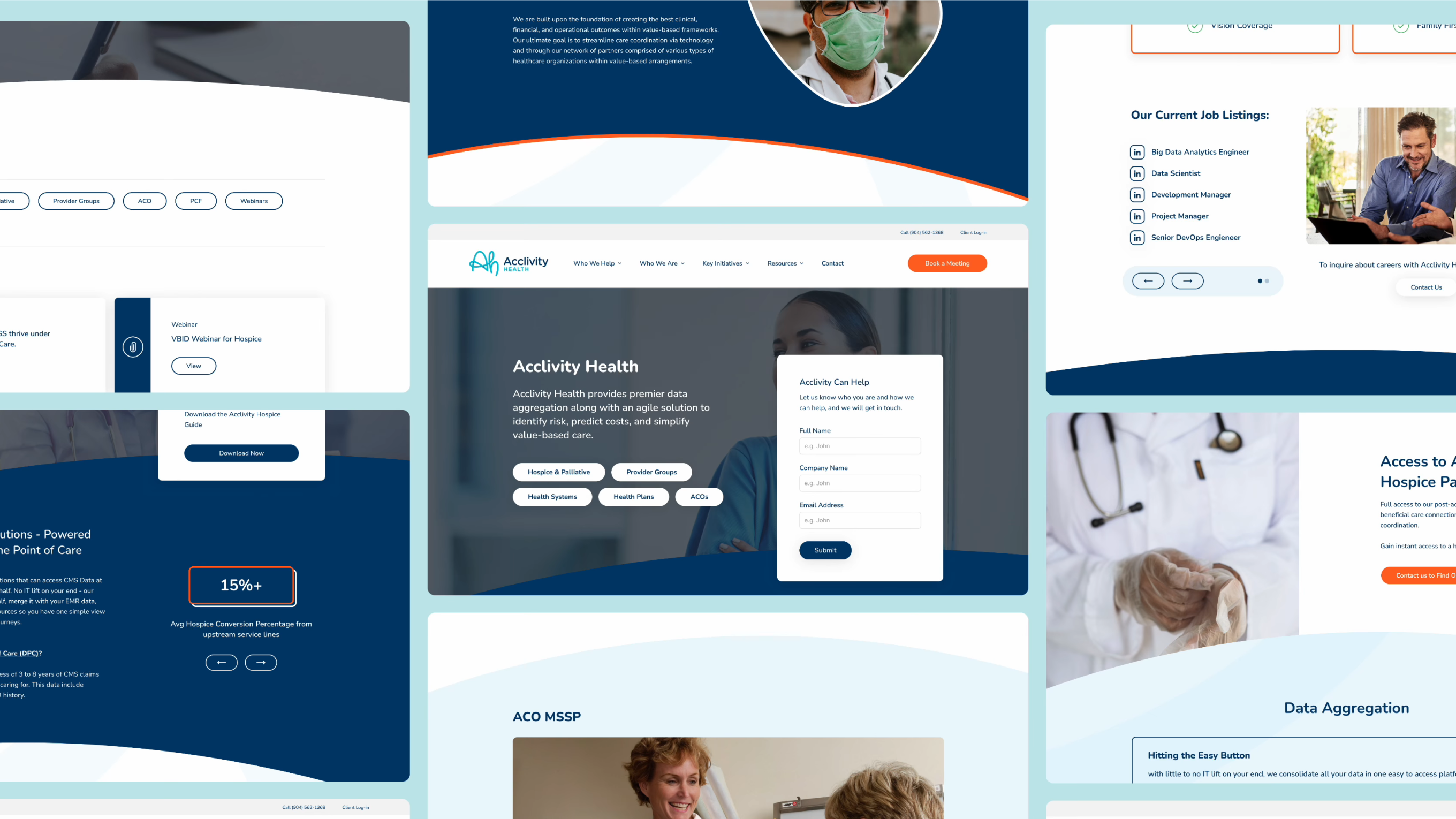 Grid of screens showing site design