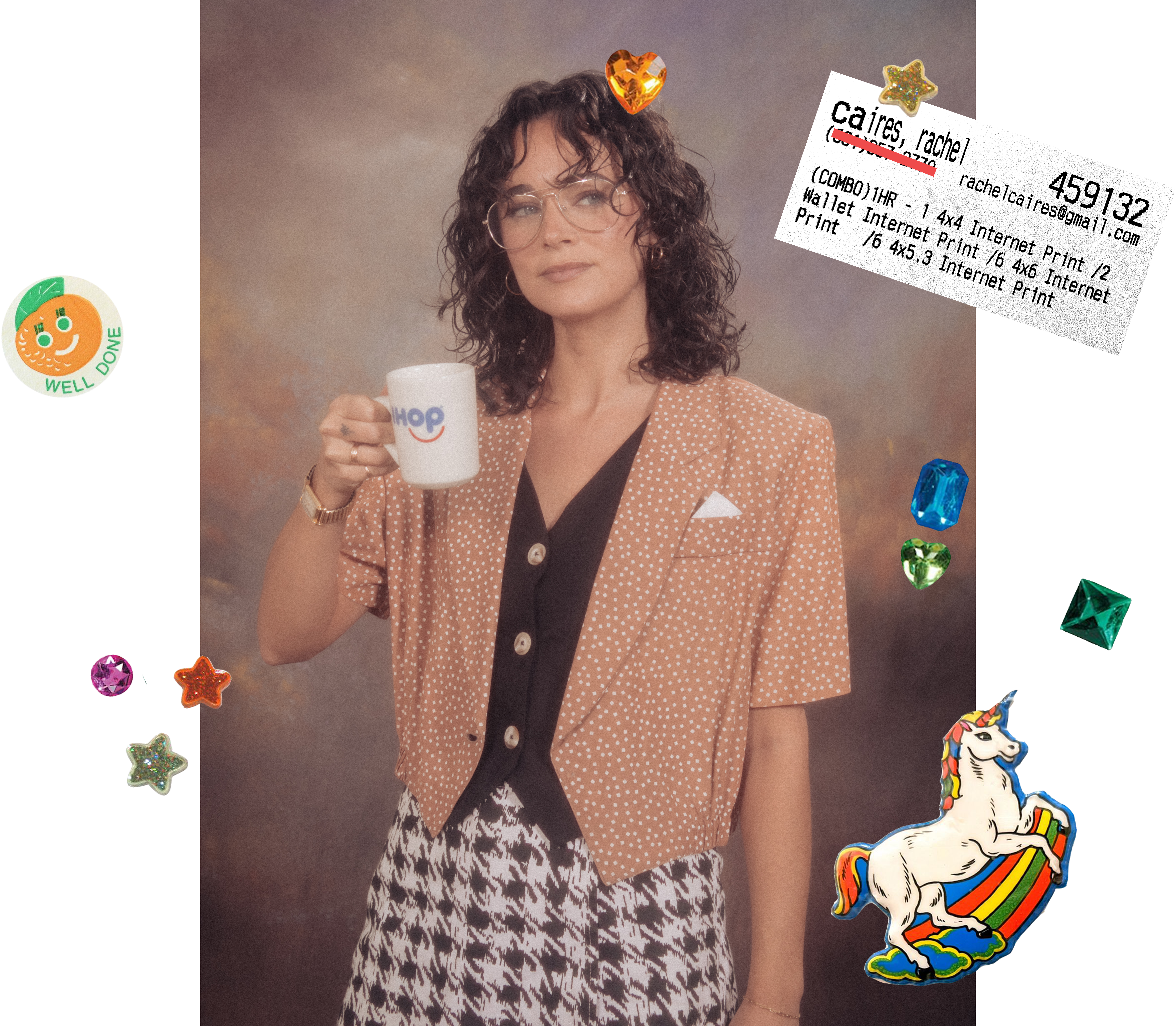 Pens, images, and other personal effects in a drawer