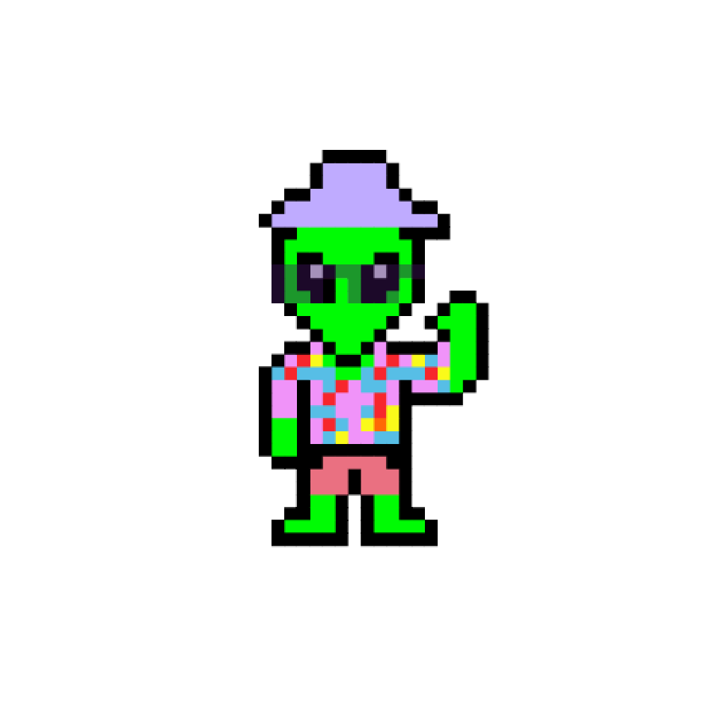 8Bit alien wearing a Hawaiian shirt 