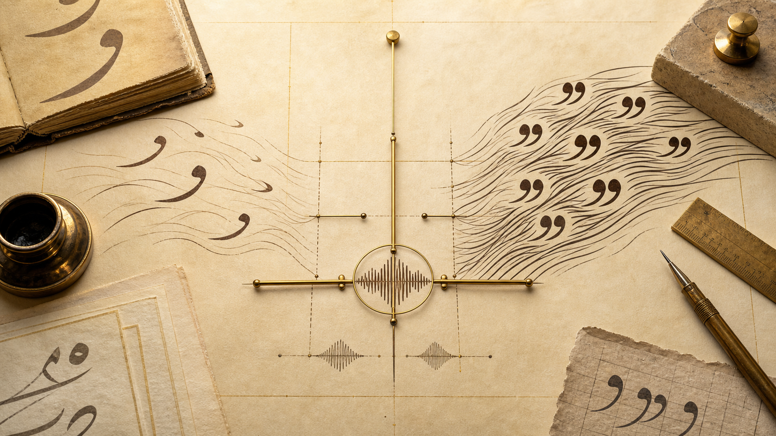 دوو ڕەوتی هێمای واو و جوت واو لە دەوری نەخشەیەکی دەنگناسی