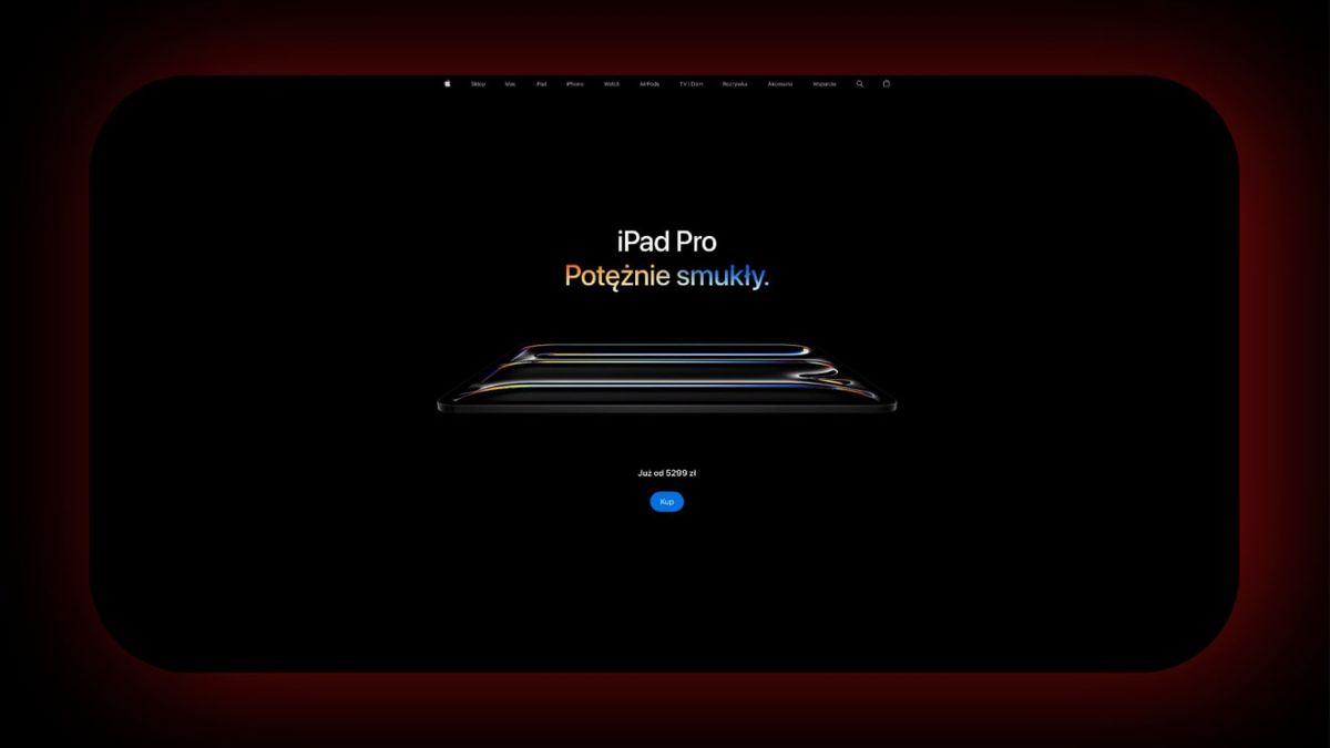 Strona internetowa Apple, prezentująca najnowszego iPad Pro.