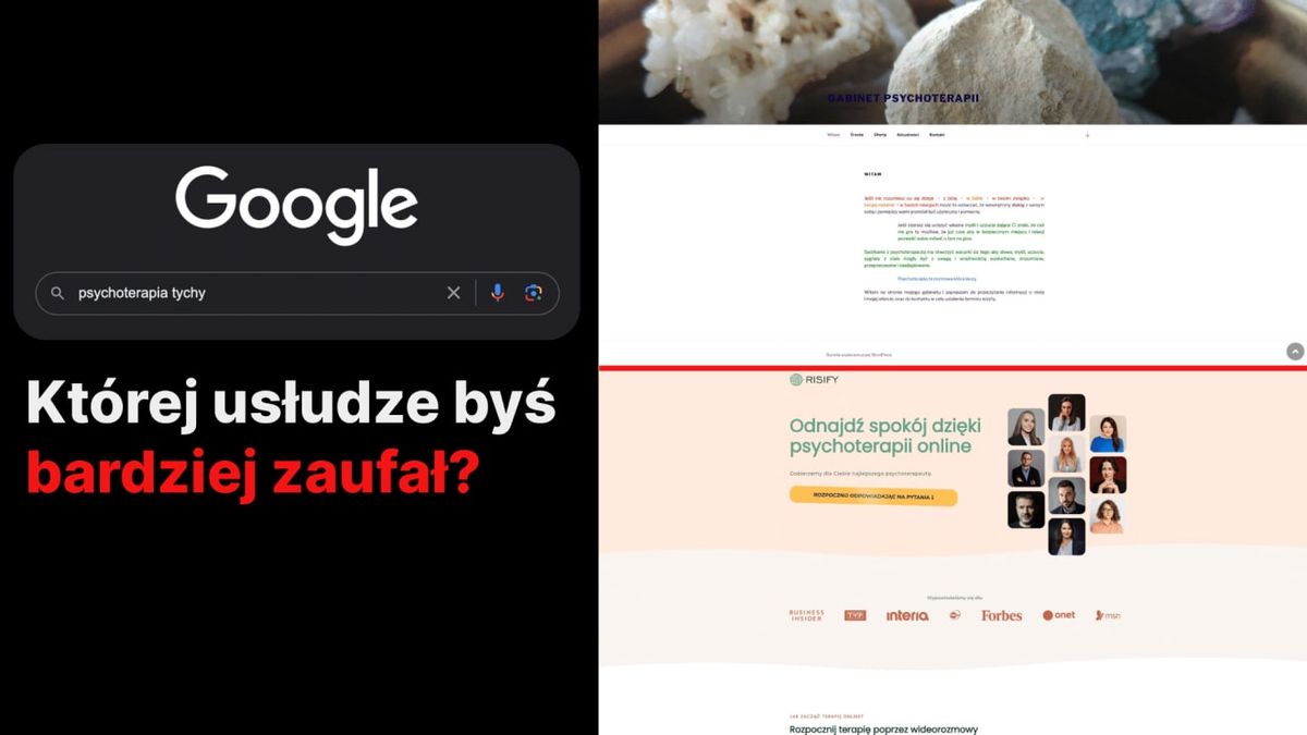 Porównanie dwóch wyników wyszukiwania frazy