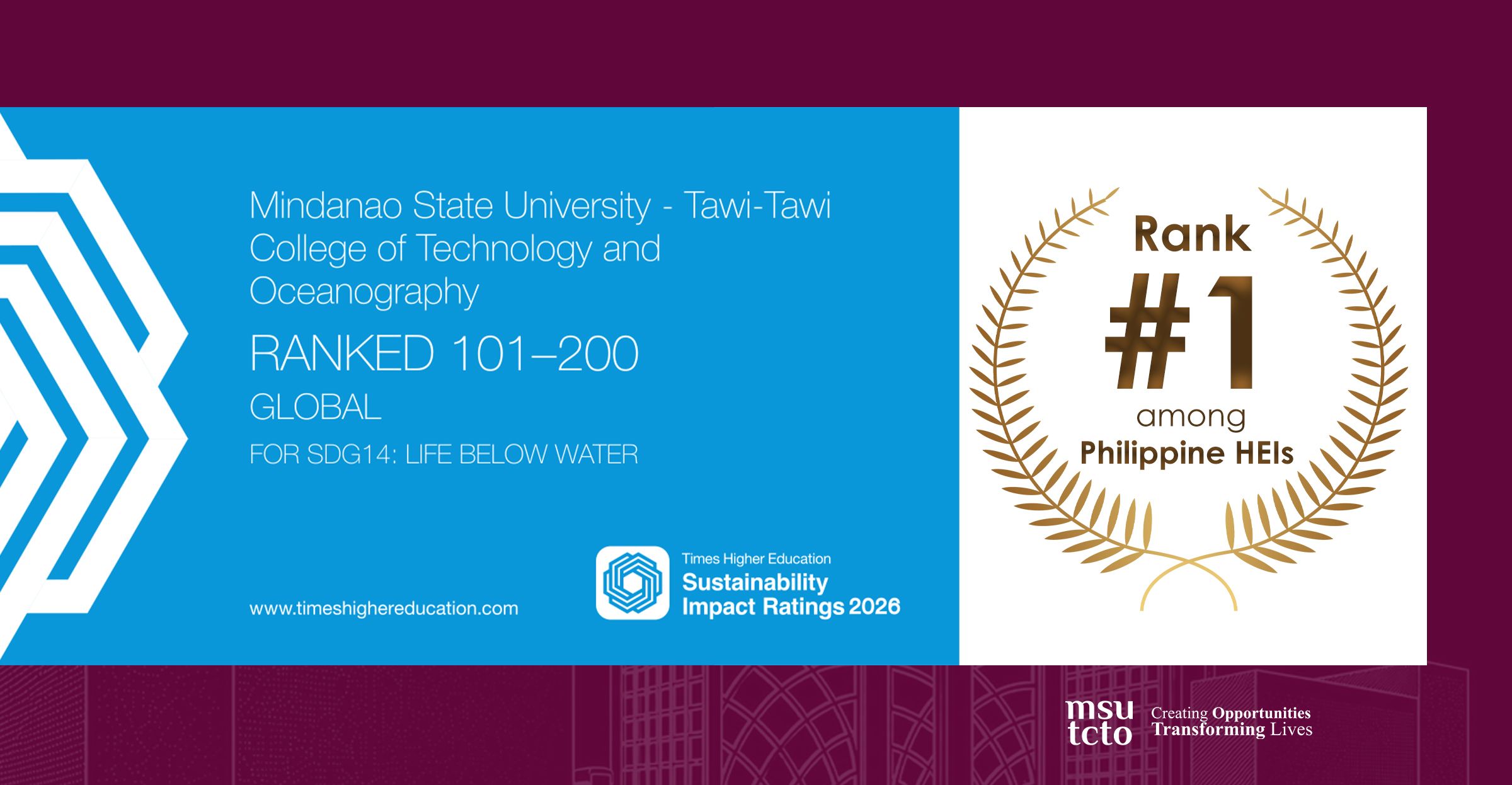 MSU TCTO Ranks No. 1 Among Philippine HEIs in SDG 14, Bringing Tawi-Tawi's Marine Excellence to the Global Top 200
