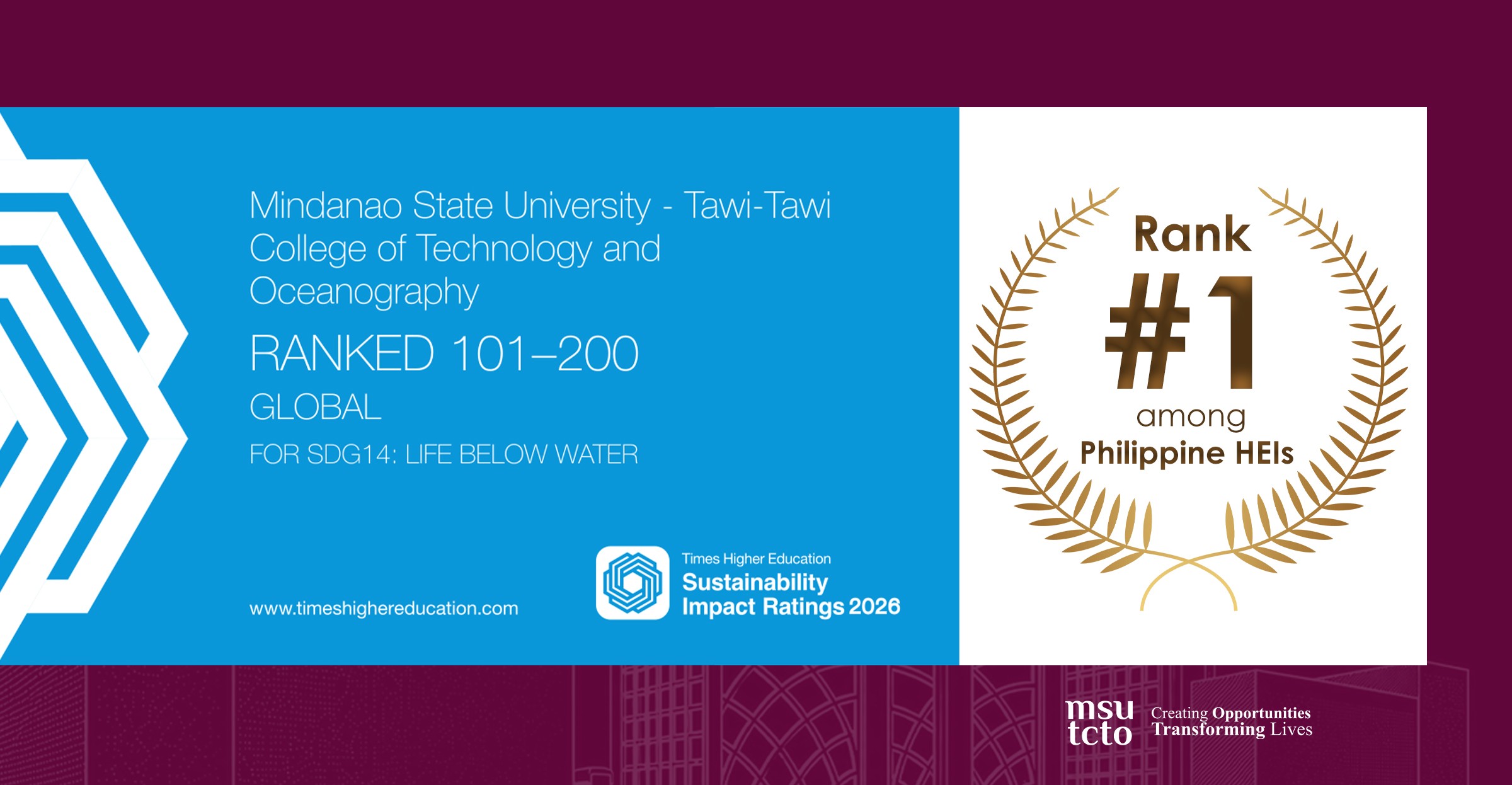 MSU TCTO Ranks No. 1 Among Philippine HEIs in SDG 14, Bringing Tawi-Tawi's Marine Excellence to the Global Top 200