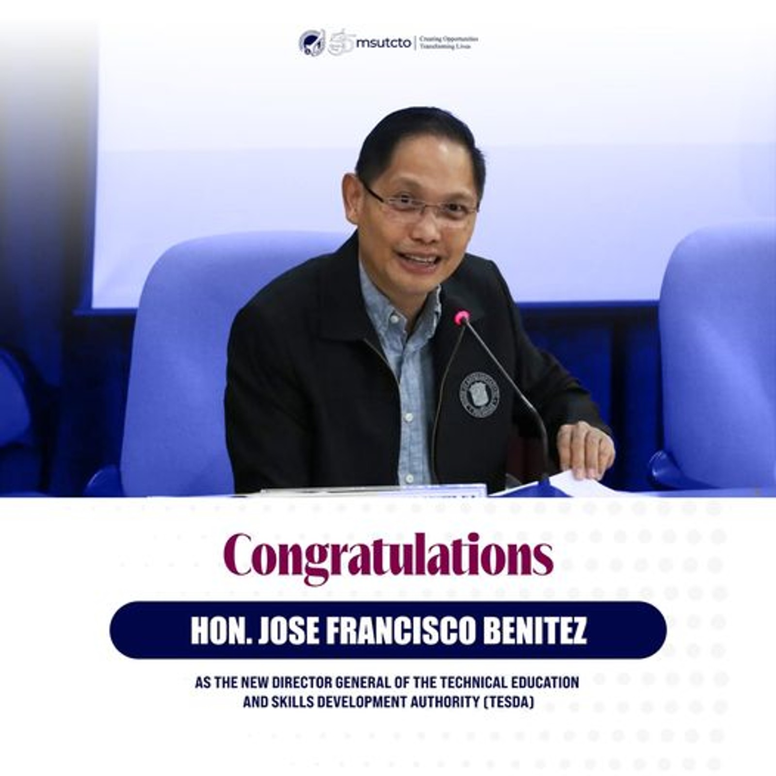 MSU-TCTO welcomes the appointment of the Honorable Jose Francisco "Kiko" Benitez