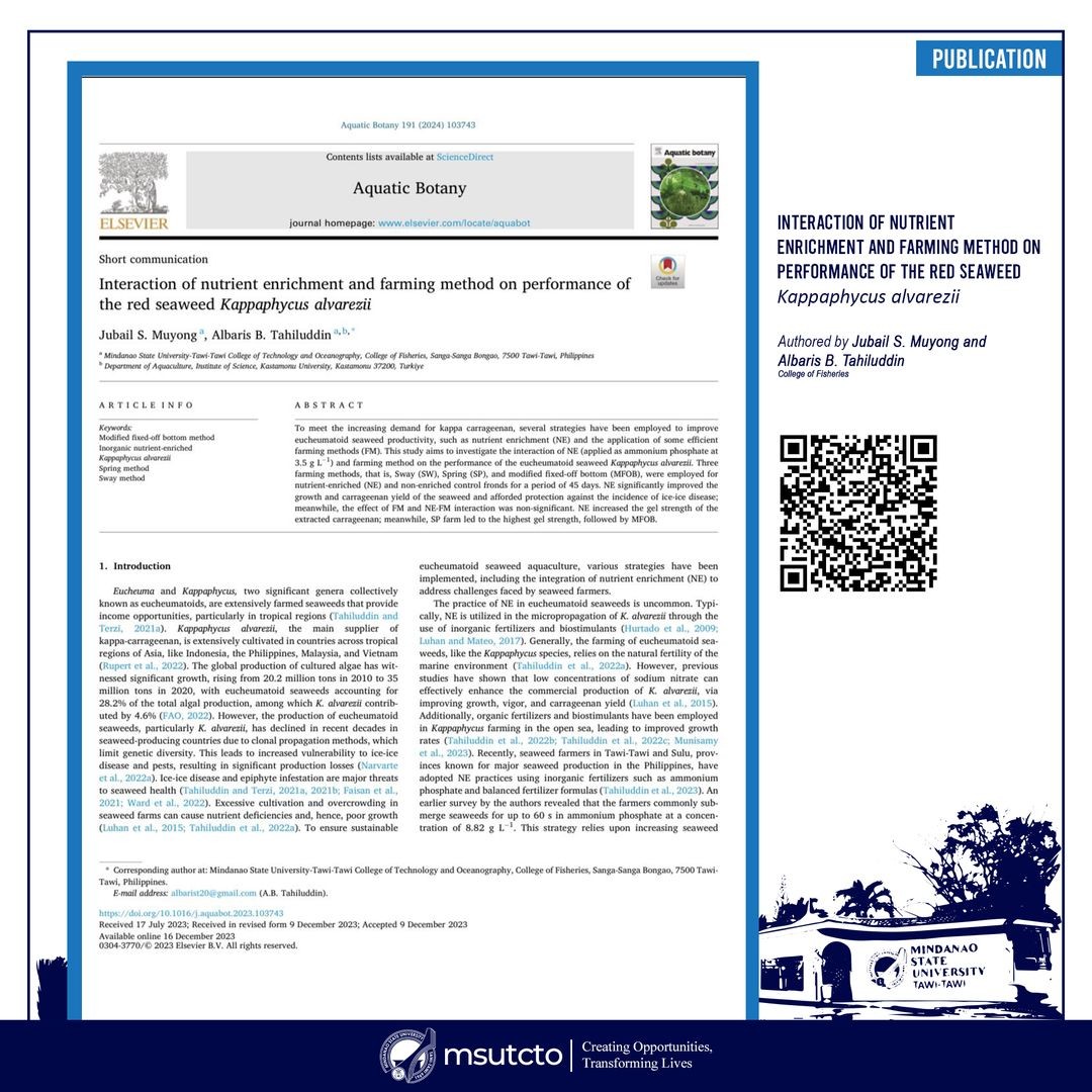 Asst. Profs. Tahiluddin & Muyong publishes new study at Aquatic Botany