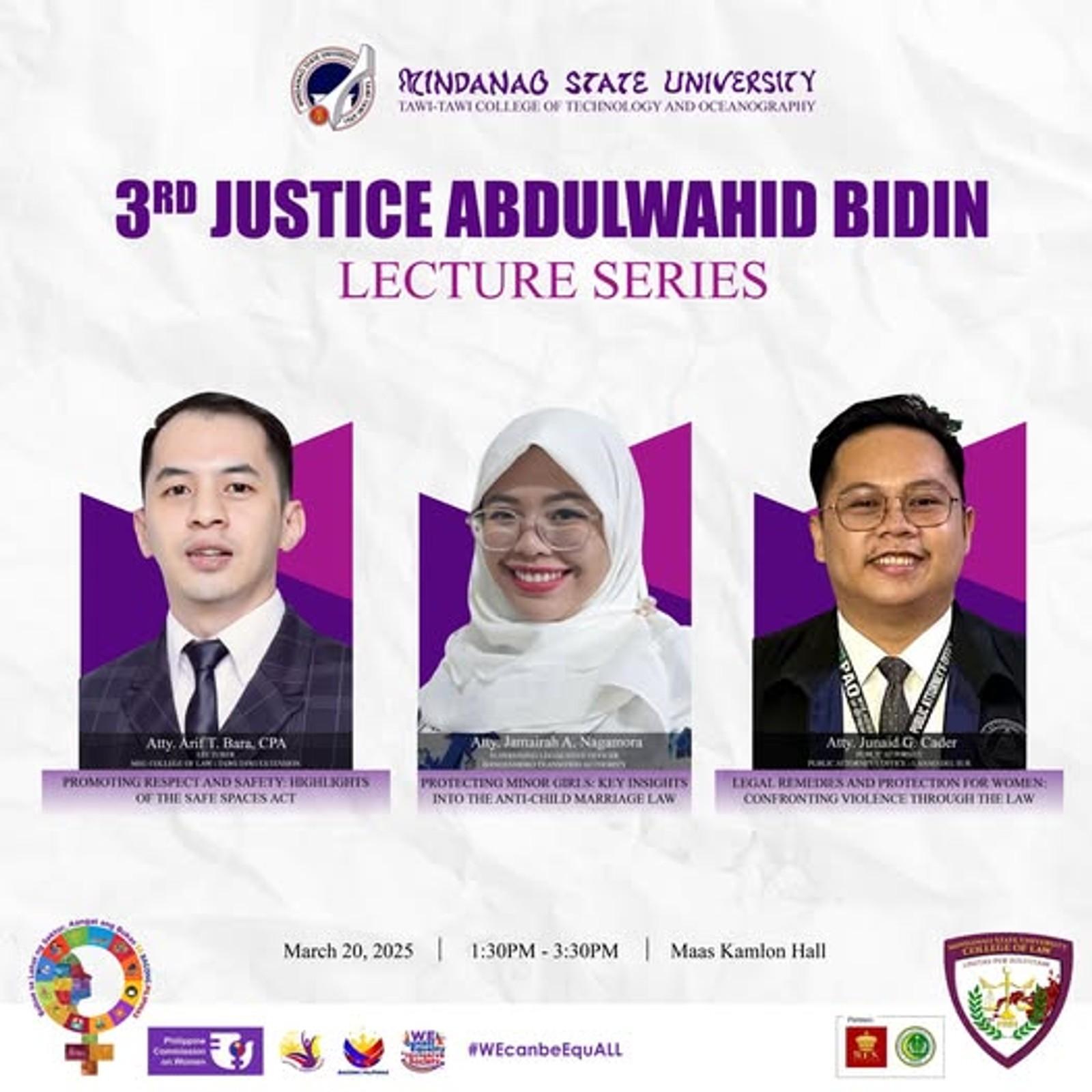 the MSU-TCTO Gender and Development Office proudly bring you the 3rd Justice Abdulwahid Bidin Lecture Series.