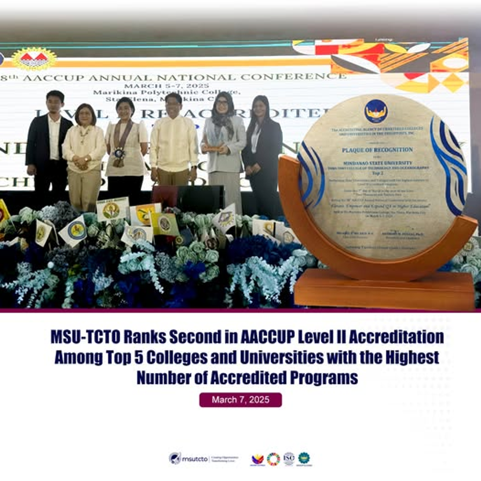 MSU-TCTO Ranks Second in AACCUP Level II Accreditation Among Top 5 Colleges and Universities with the Highest Number of Accredited Programs