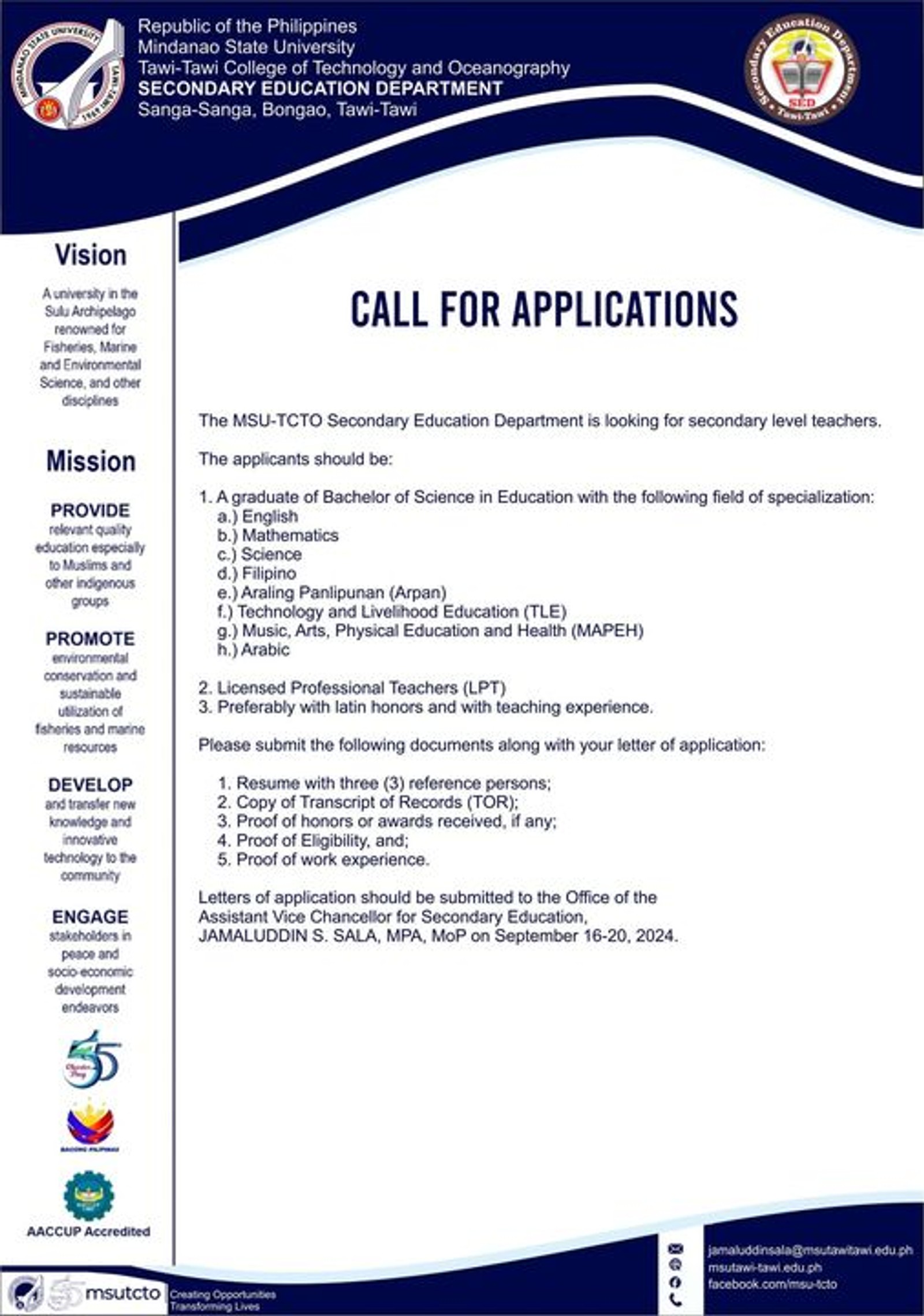 CALL FOR APPLICATIONS!