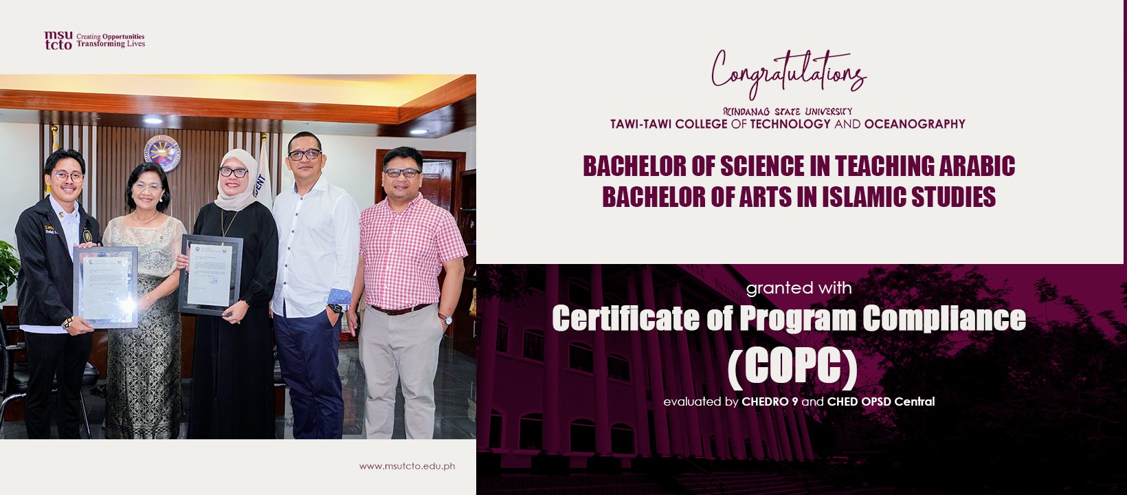 MSU TCTO CIAS Programs Granted COPC After CHED OPSD Central Evaluation