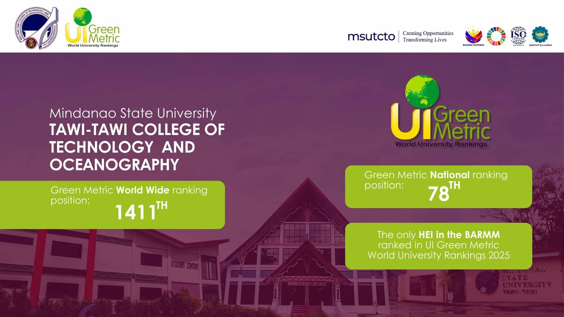 MSU TCTO Ranks Among UI GreenMetric Universities, Leading BARMM in Sustainability