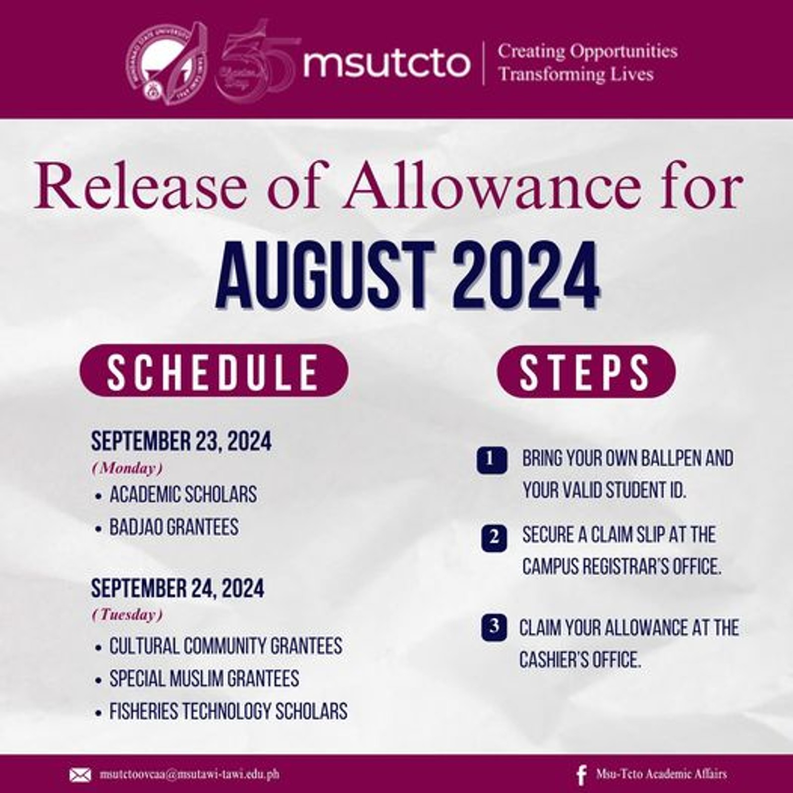 Eyes here, MSU-TCTO scholars and grantees!