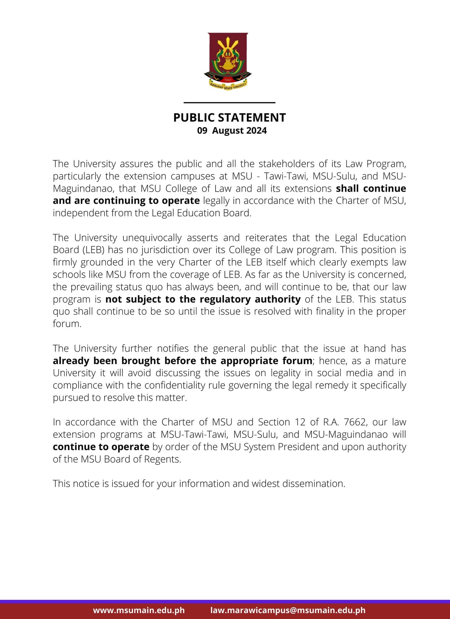 Public Statement