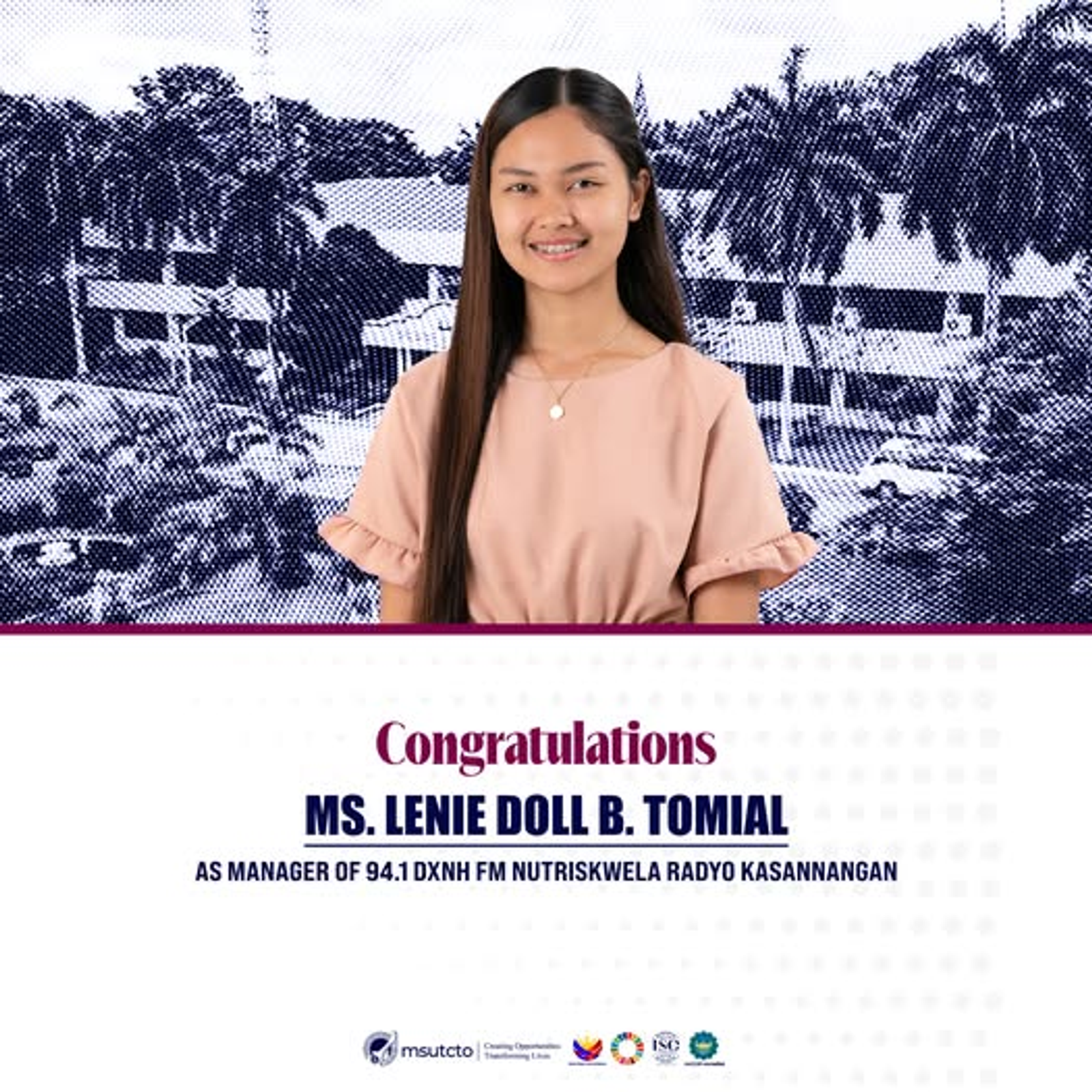 MSU-TCTO congratulates Ms. Lenie Doll B. Tomial, Administrative Officer IV