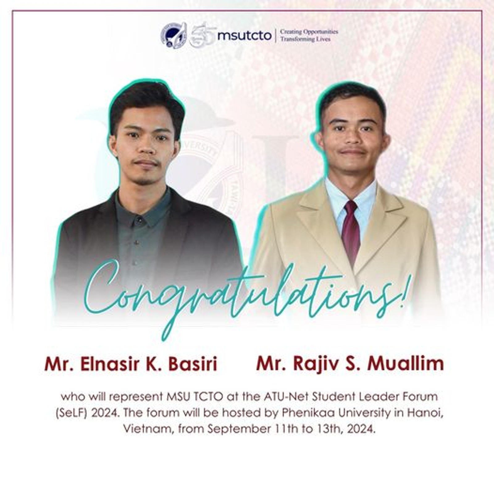  Safe travels and best of luck to two baby dophins, Elnasir K. Basiri and Rajiv S. Muallim!