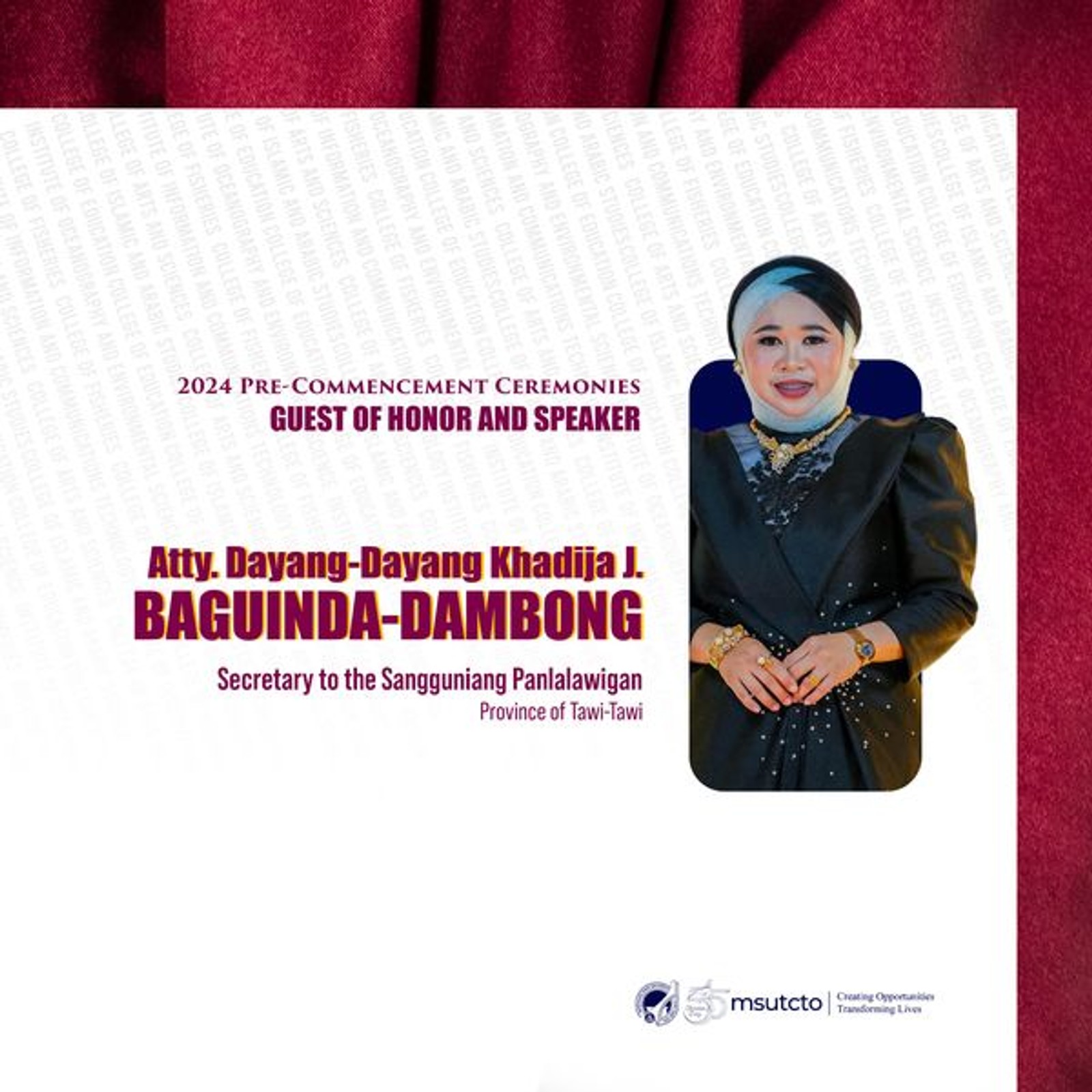 MSU Tawi-Tawi is honored to announce that the Secretary to the Sanggunian Panlalawigan of the Province of Tawi-Tawi