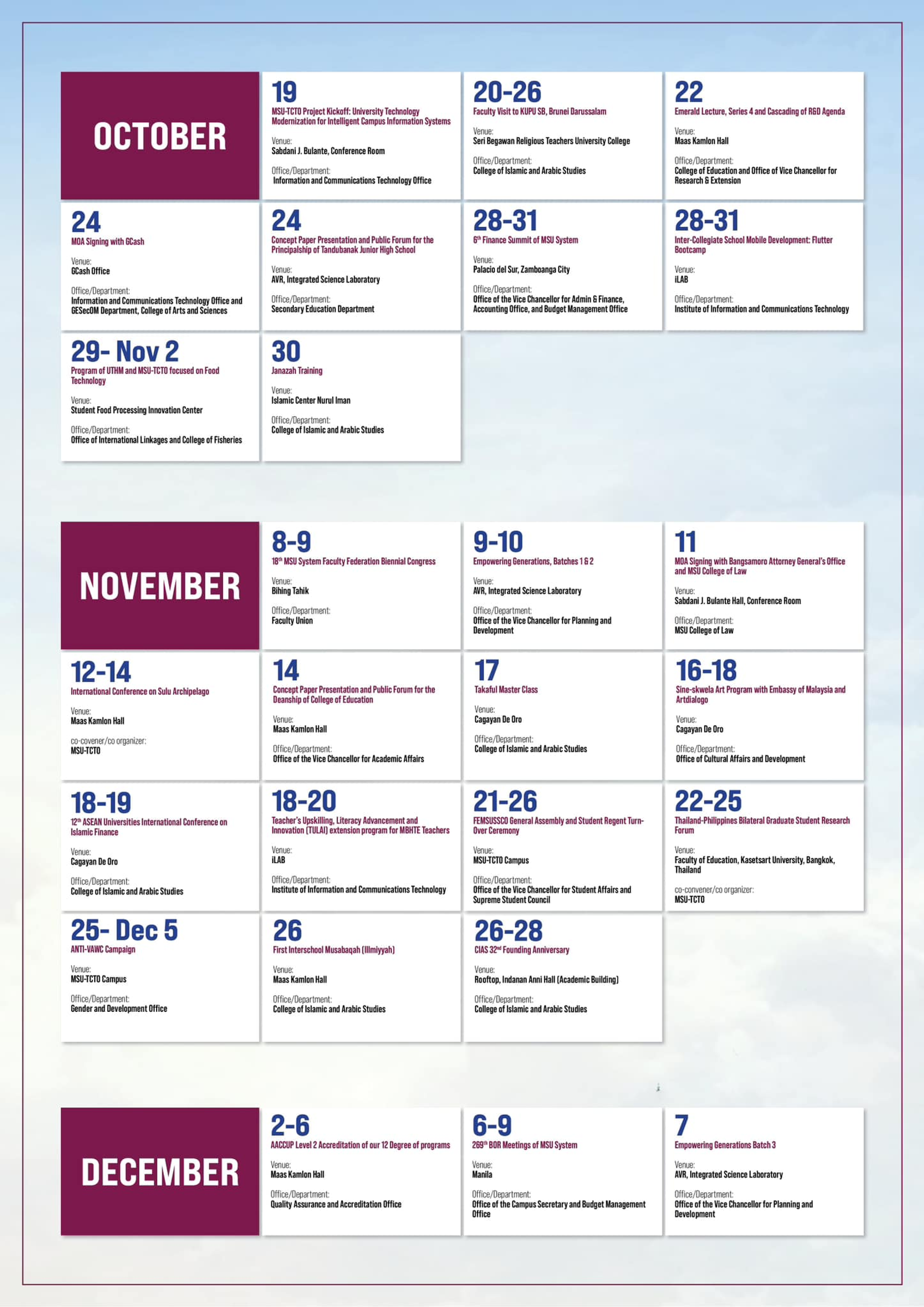 Check out the fantastic events planned from the last week of October 