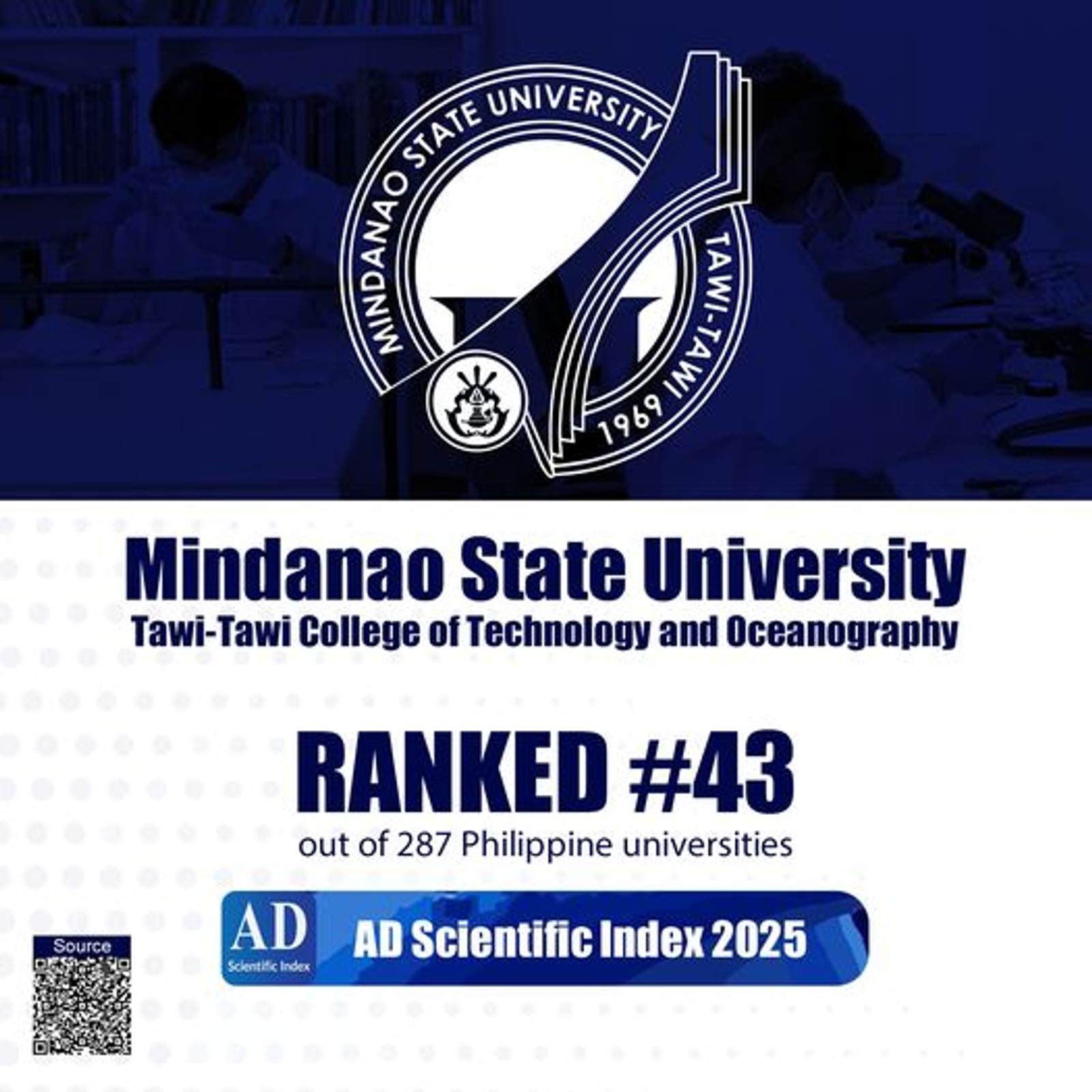 MSU-TCTO Rises to 43rd out of 287 HEIs in Philippines’ AD Scientific Index 2025