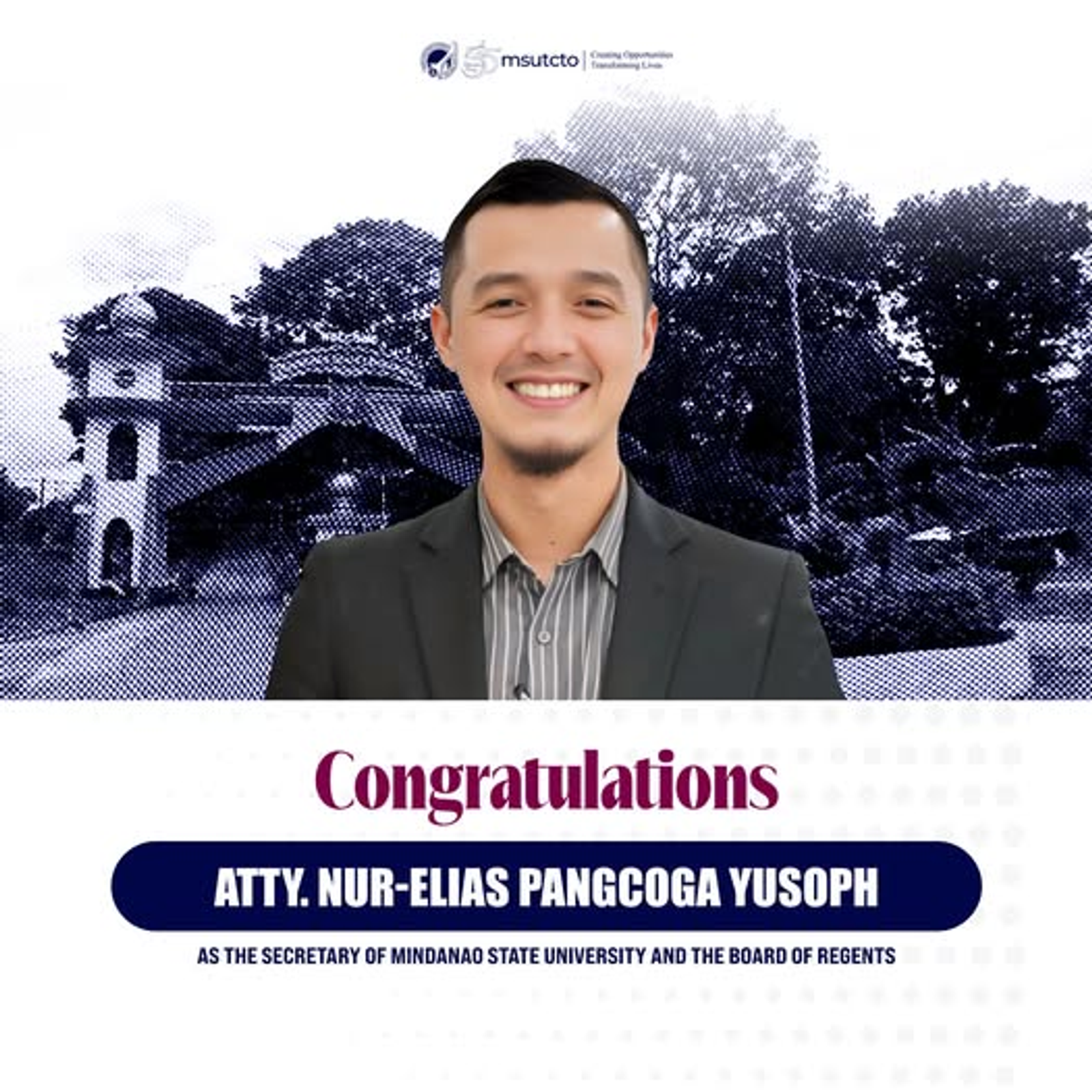 MSU Tawi-Tawi is elated to welcome Atty. Nur-Elias Pangcoga Yusoph as the new Secretary of the University and the Board of Regents of the Mindanao State University. 