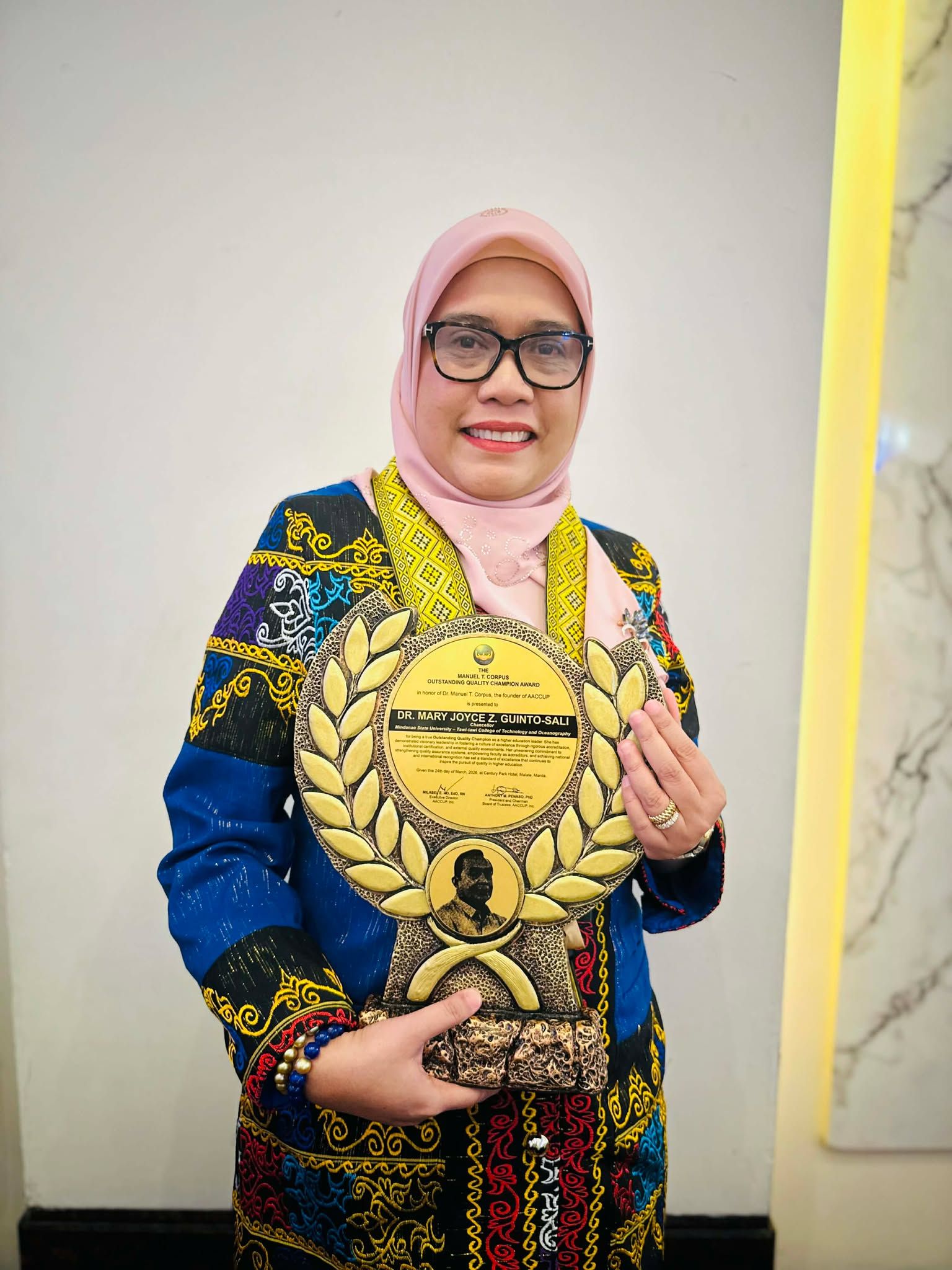 MSU TCTO Chancellor Recognized as the 1st Recipient in the Bangsamoro of AACCUP’s Highest Distinction