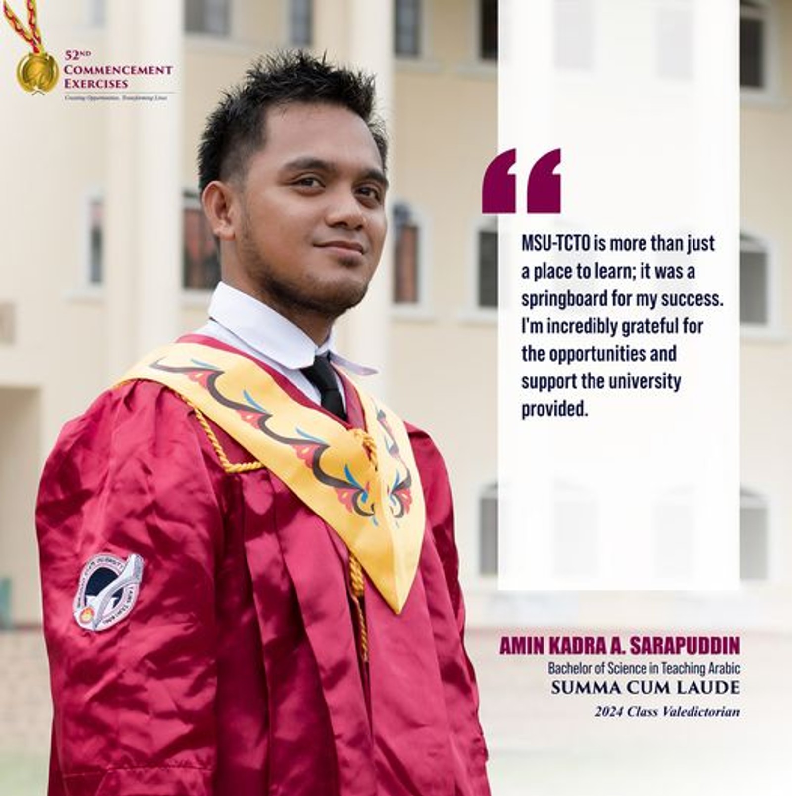 Academic Trailblazer: Amin Kadra A. Sarapuddin Tops Graduating Class