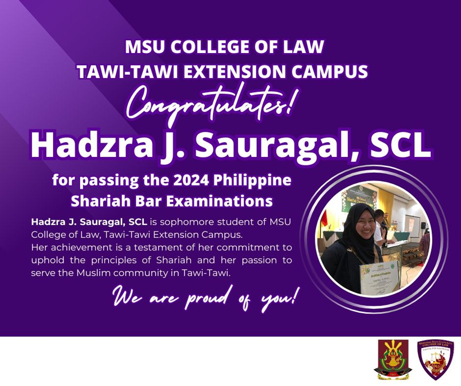 Congratulation HADZRA J. SAURAGAL, SCL
