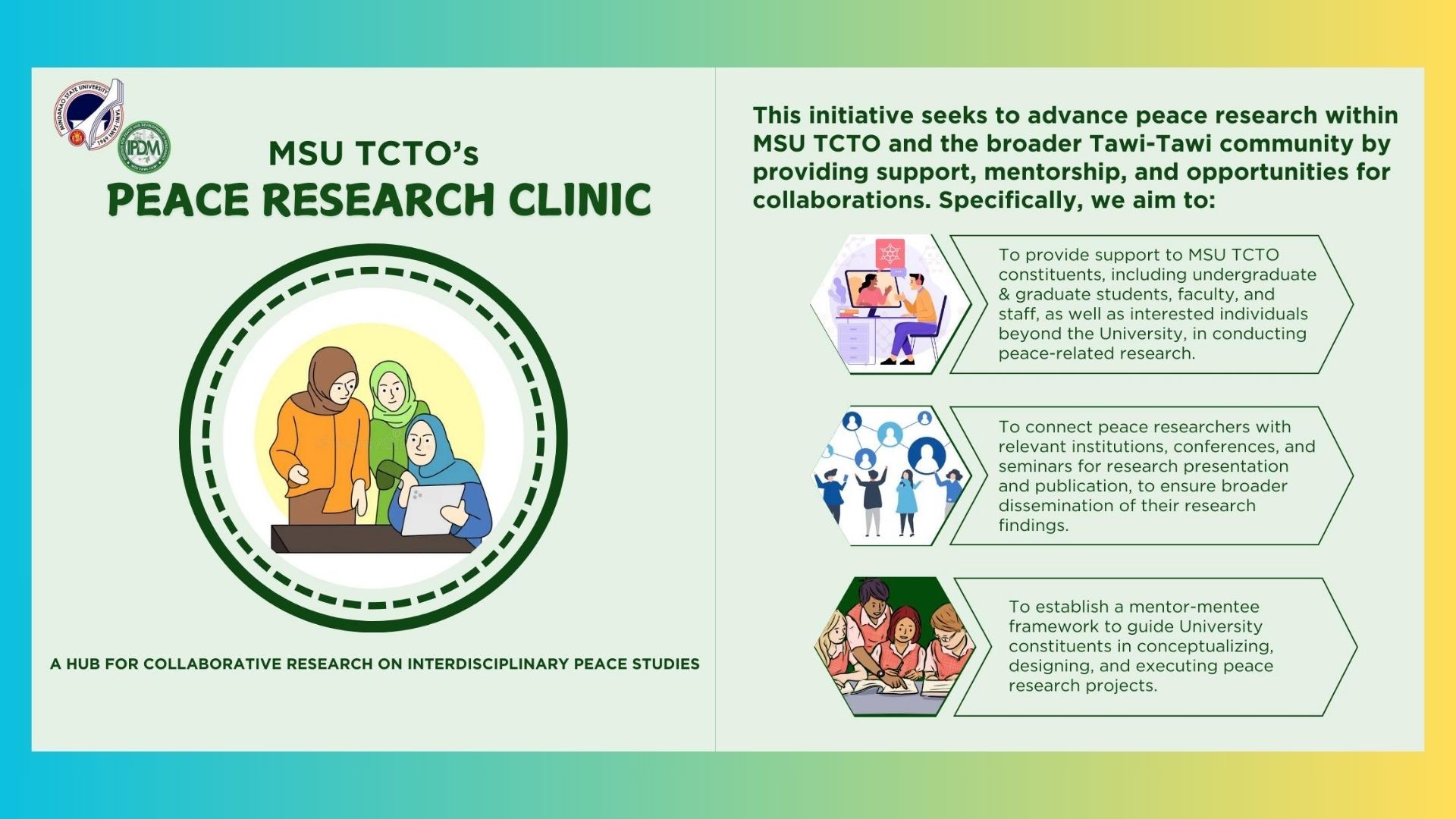 Mapayapang Araw! We are thrilled to announce the launch of MSU TCTO’s first Peace Research Clinic! 