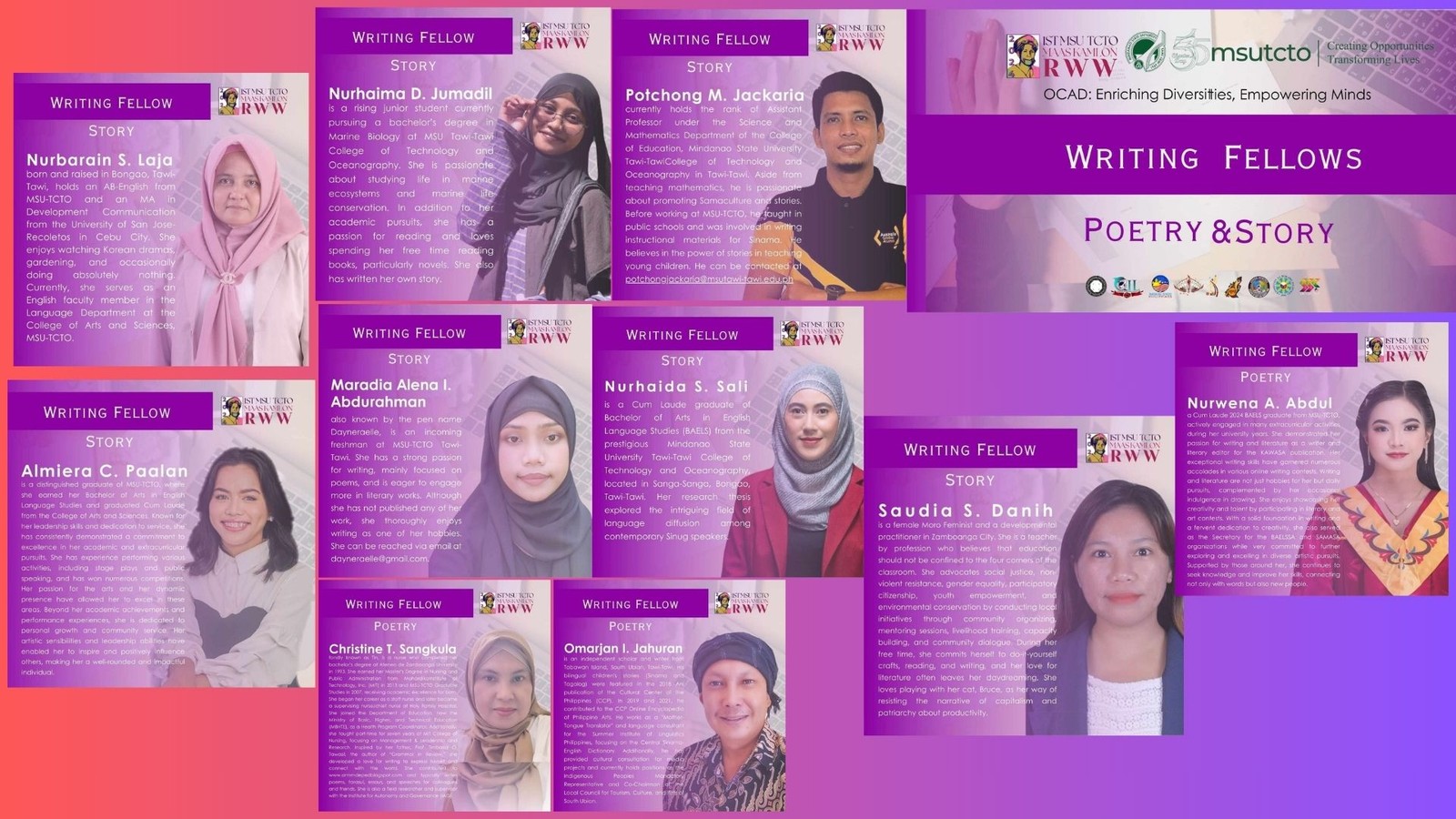 The Ten (10) accepted Writing Fellows for the 1st Maas Kamlon Regional Writers Workshop.