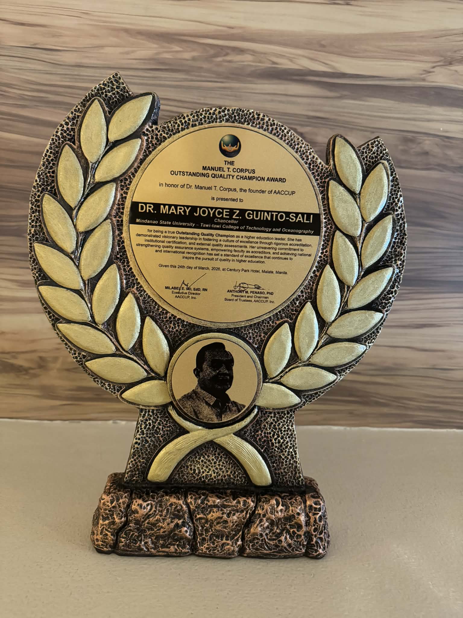 MSU TCTO Chancellor Recognized as the 1st Recipient in the Bangsamoro of AACCUP’s Highest Distinction
