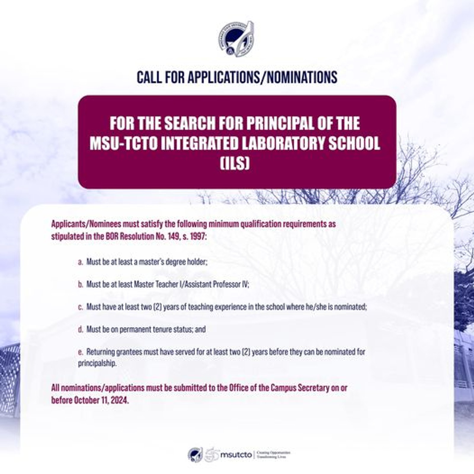 The Search for 𝐏𝐫𝐢𝐧𝐜𝐢𝐩𝐚𝐥 𝐨𝐟 𝐭𝐡𝐞 𝐌𝐒𝐔-𝐓𝐂𝐓𝐎 𝐈𝐧𝐭𝐞𝐠𝐫𝐚𝐭𝐞𝐝 𝐋𝐚𝐛𝐨𝐫𝐚𝐭𝐨𝐫𝐲 