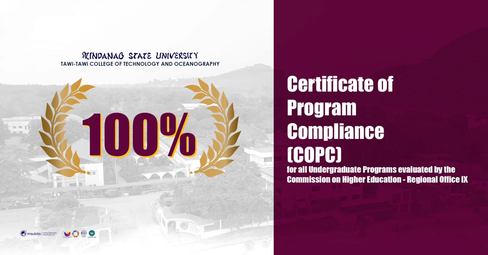 MSU-TCTO achieves 100% Certificate of Program Compliance on all Undergraduate Programs Evaluated by CHED Regional Office IX
