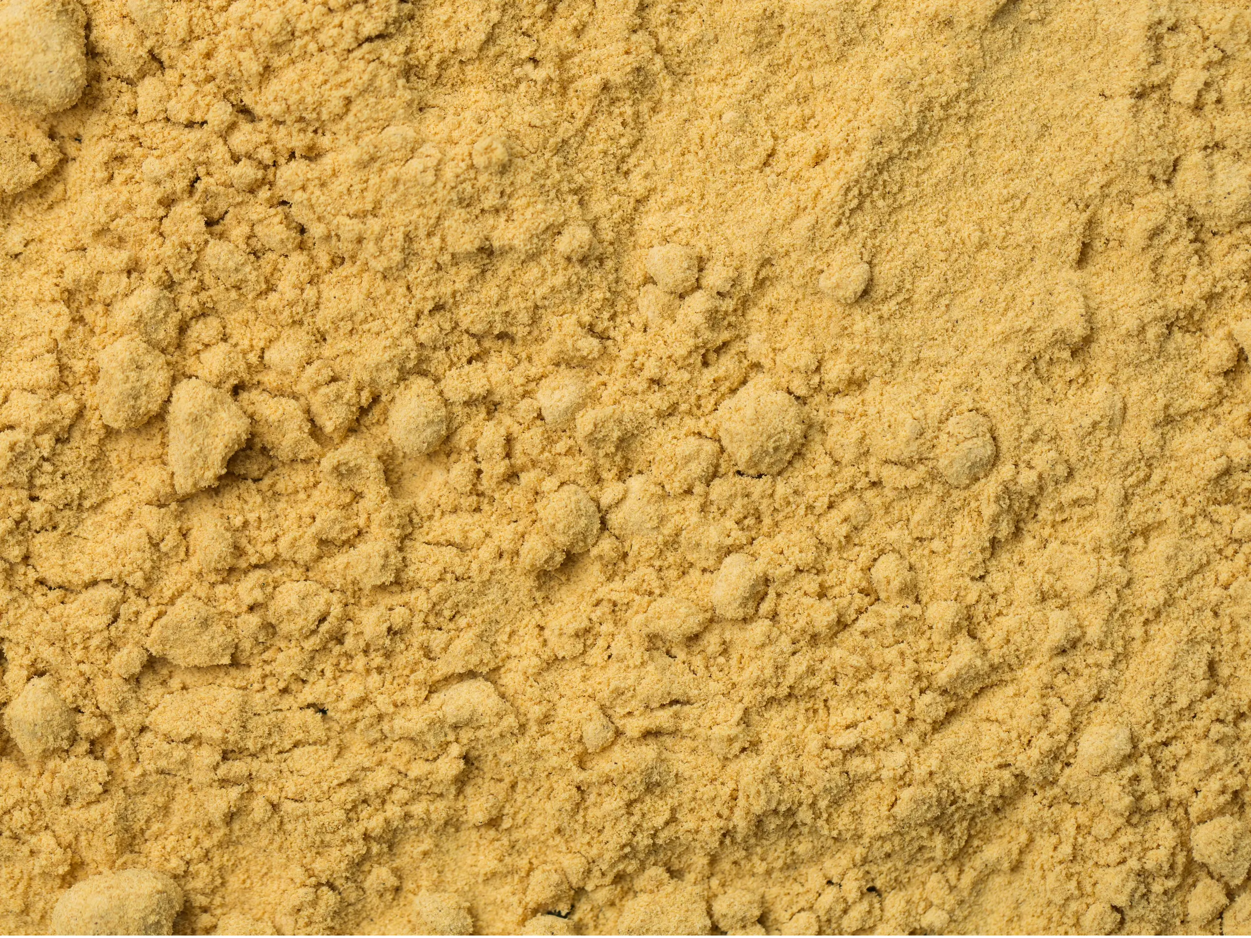 A close-up of fine, De-oiled Oriental Mustard Flour, showing its texture and rich color.