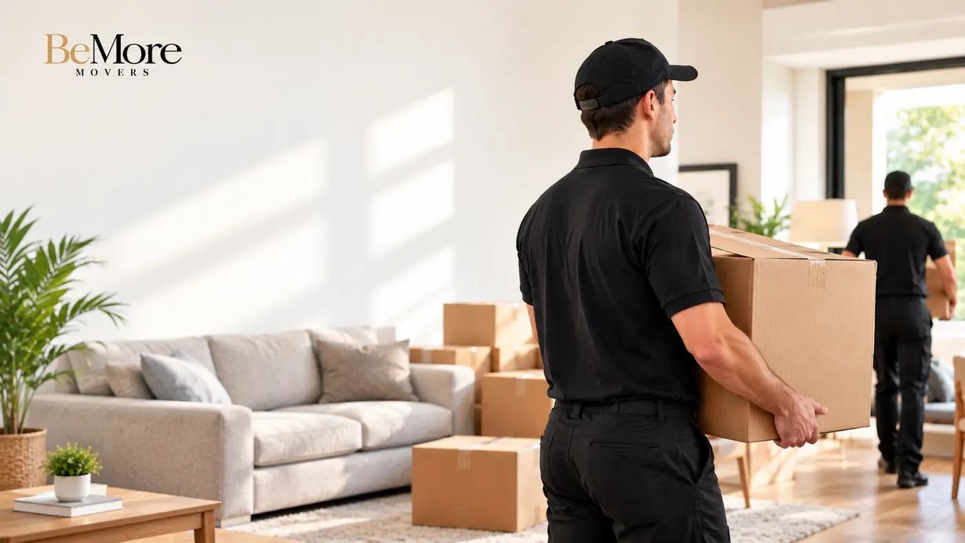 Professional movers transporting household belongings
