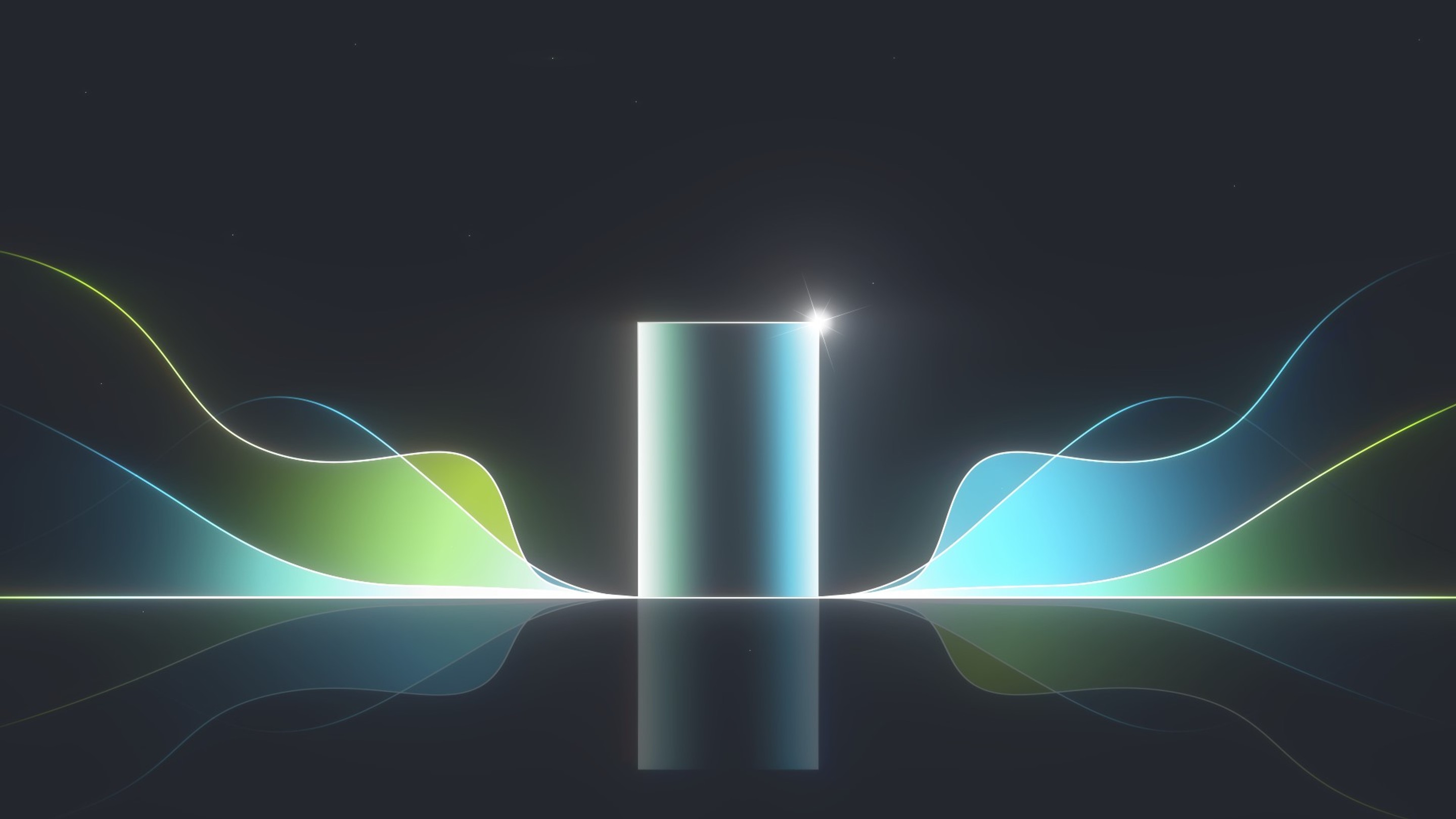 An abstract glowing hammer emitting rippling waves of color.