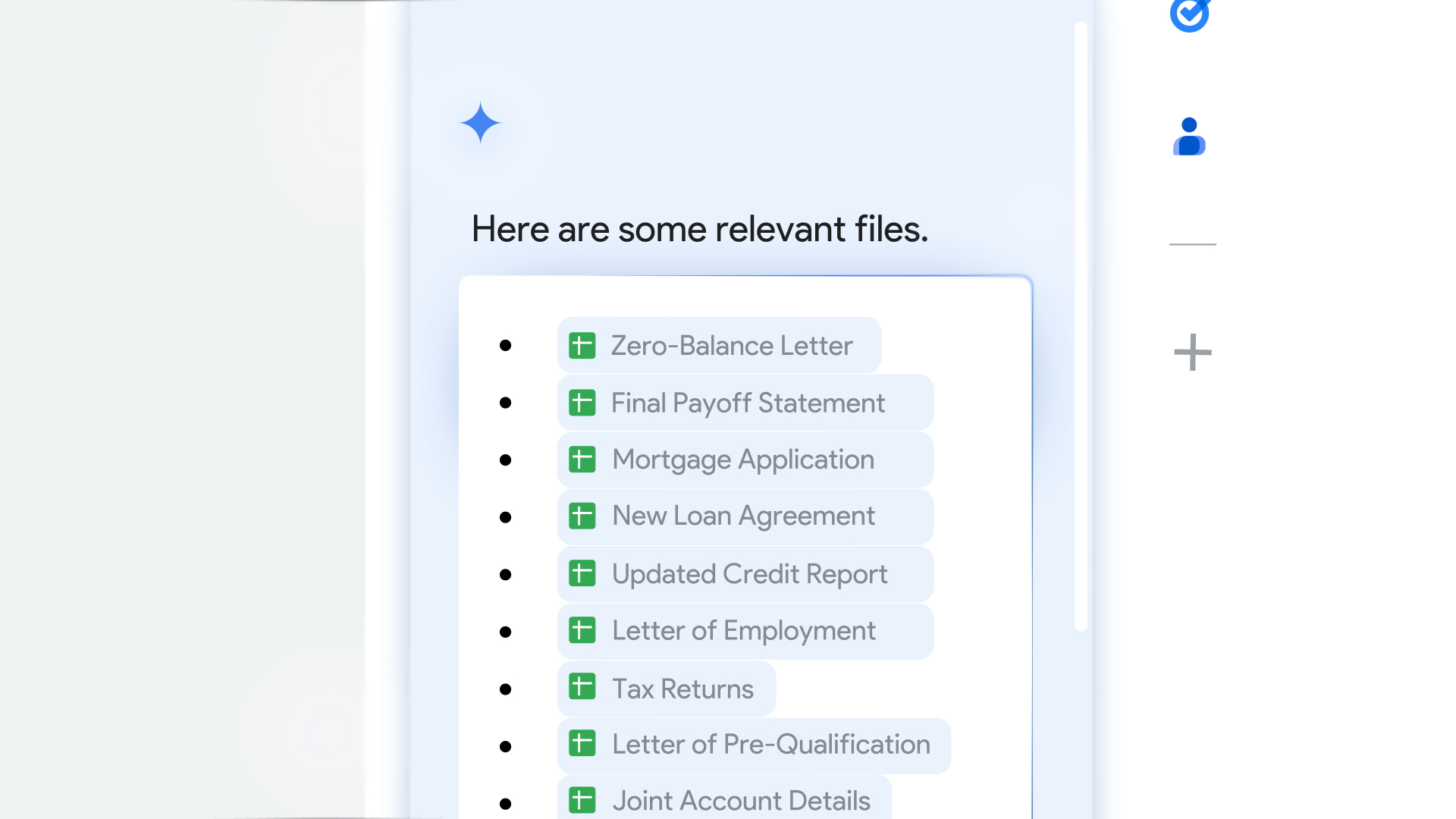 Gemini gathering all the relevant documents for applying for a mortgage.