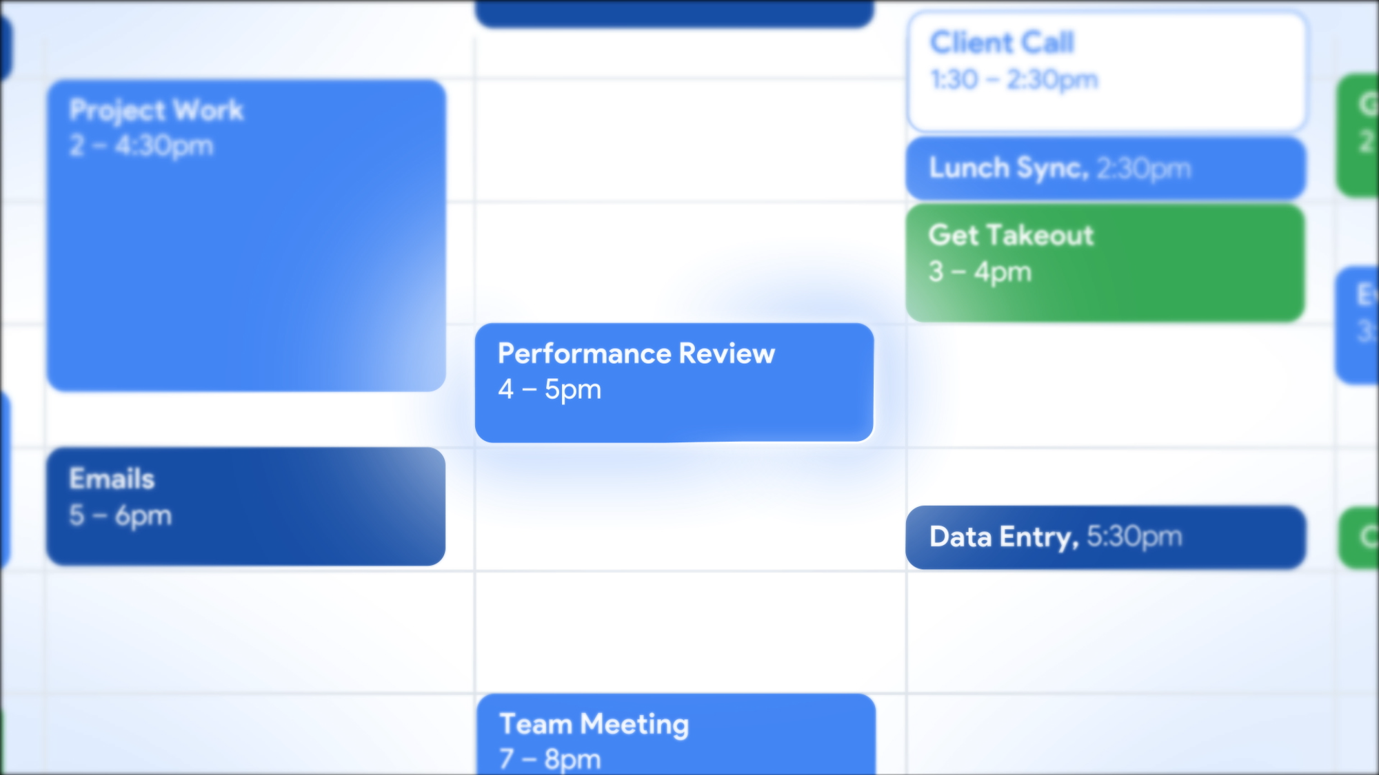 Google Calendar event for a performance review.