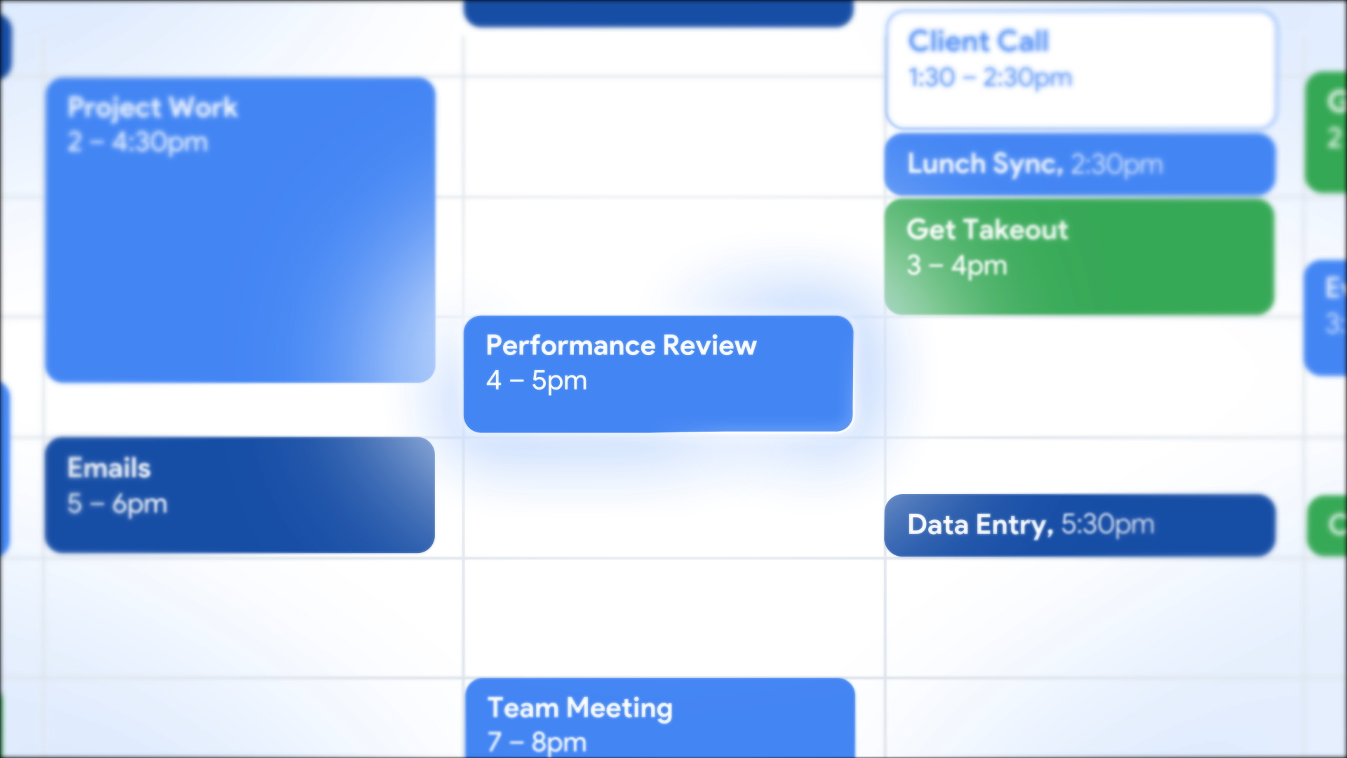 Google Calendar event for a performance review.