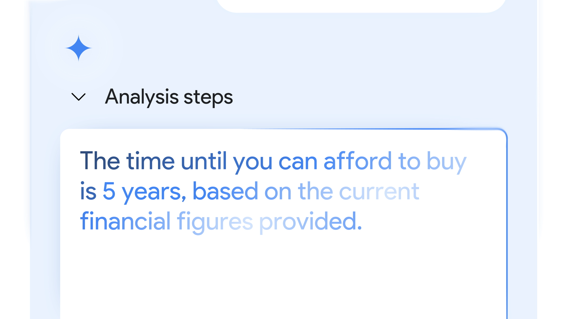 Gemini answering a question about how long it will take to afford to buy a home.