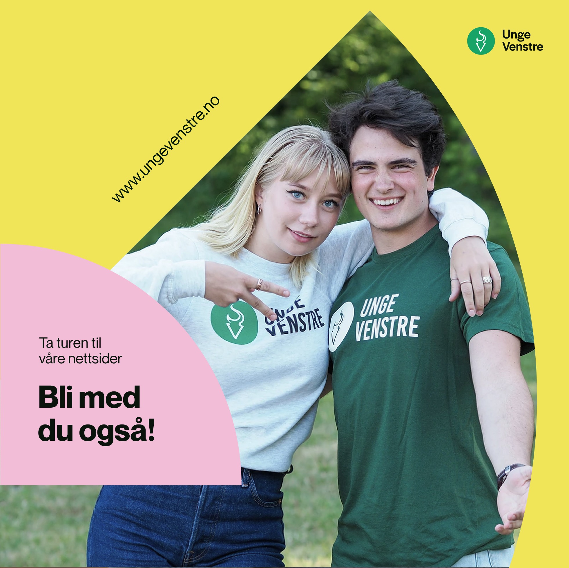 Sosiale medier post fra Unge Venstre: Bli med du også. Grafikk.