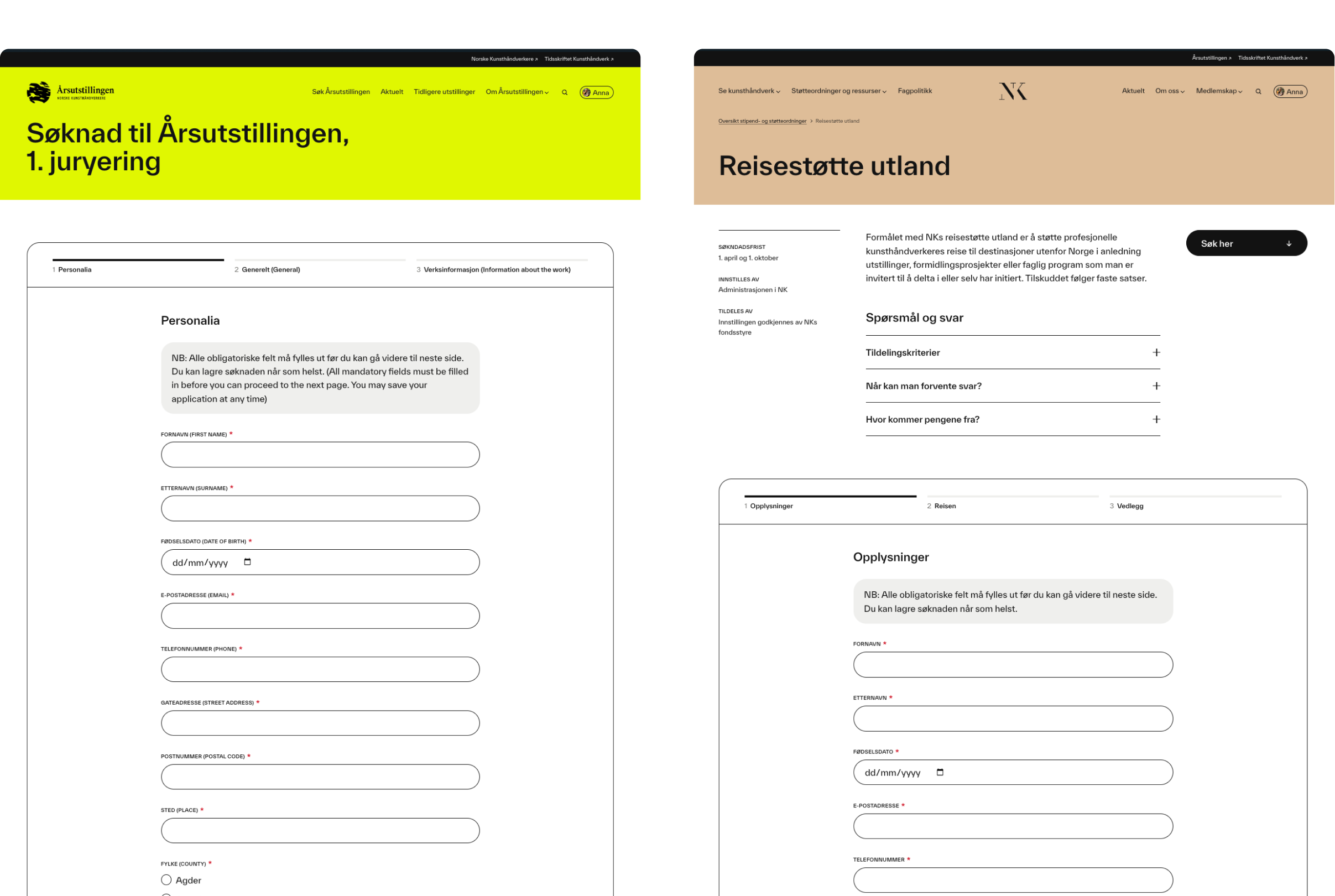 a screenshot of a website with a yellow page and a brown page .