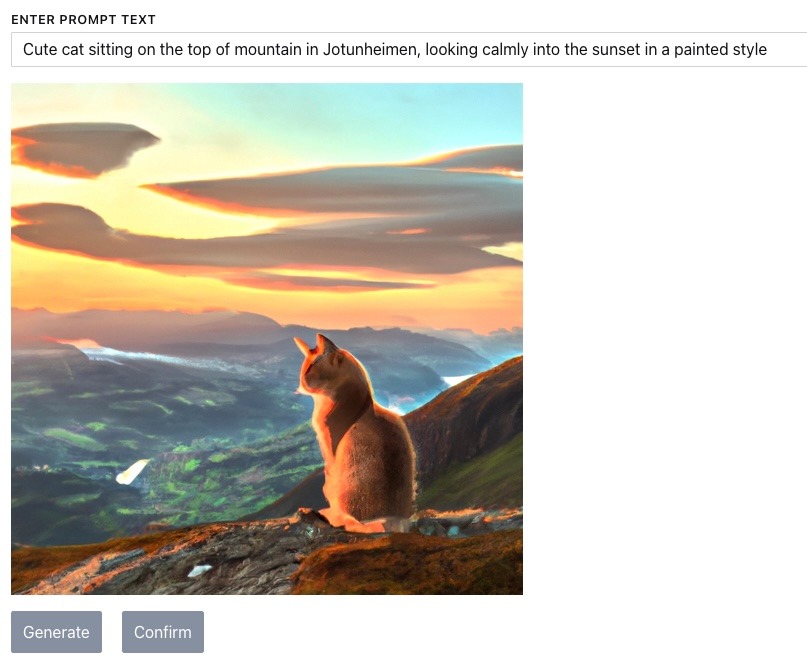 en katt sitter på toppen av et fjell ved solnedgang.
