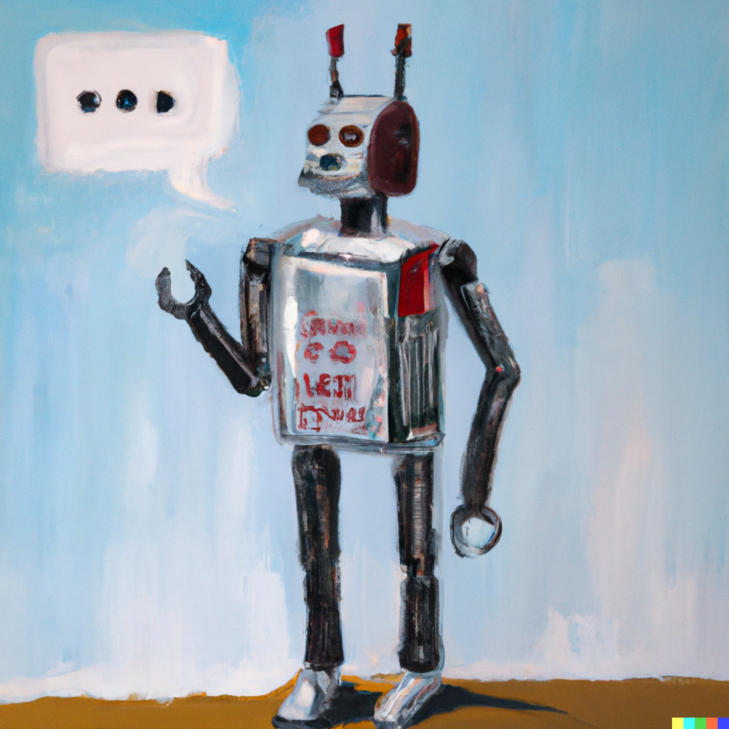 et maleri av en robot med en taleboble over seg